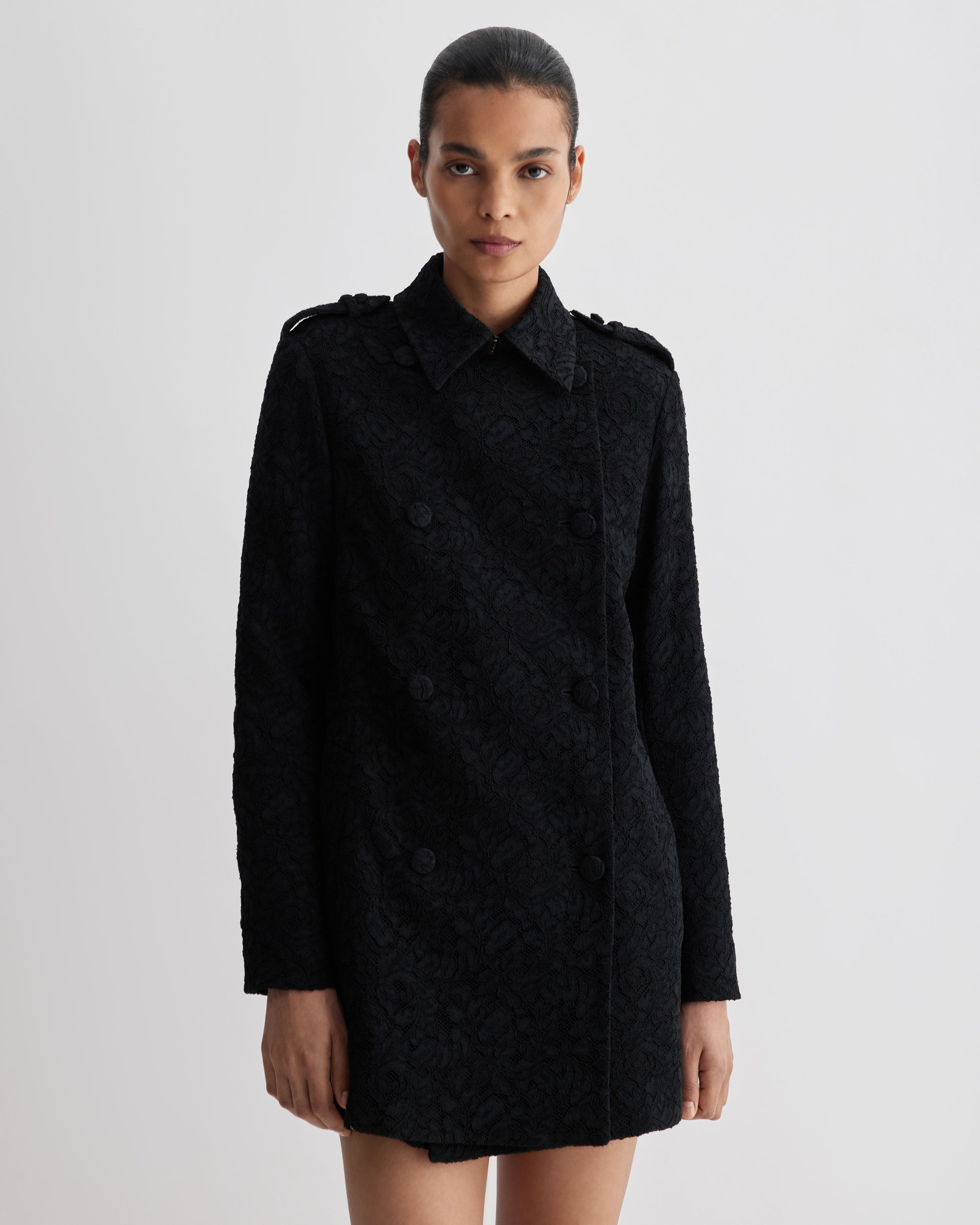 Charlotte Trench in Lace, Black