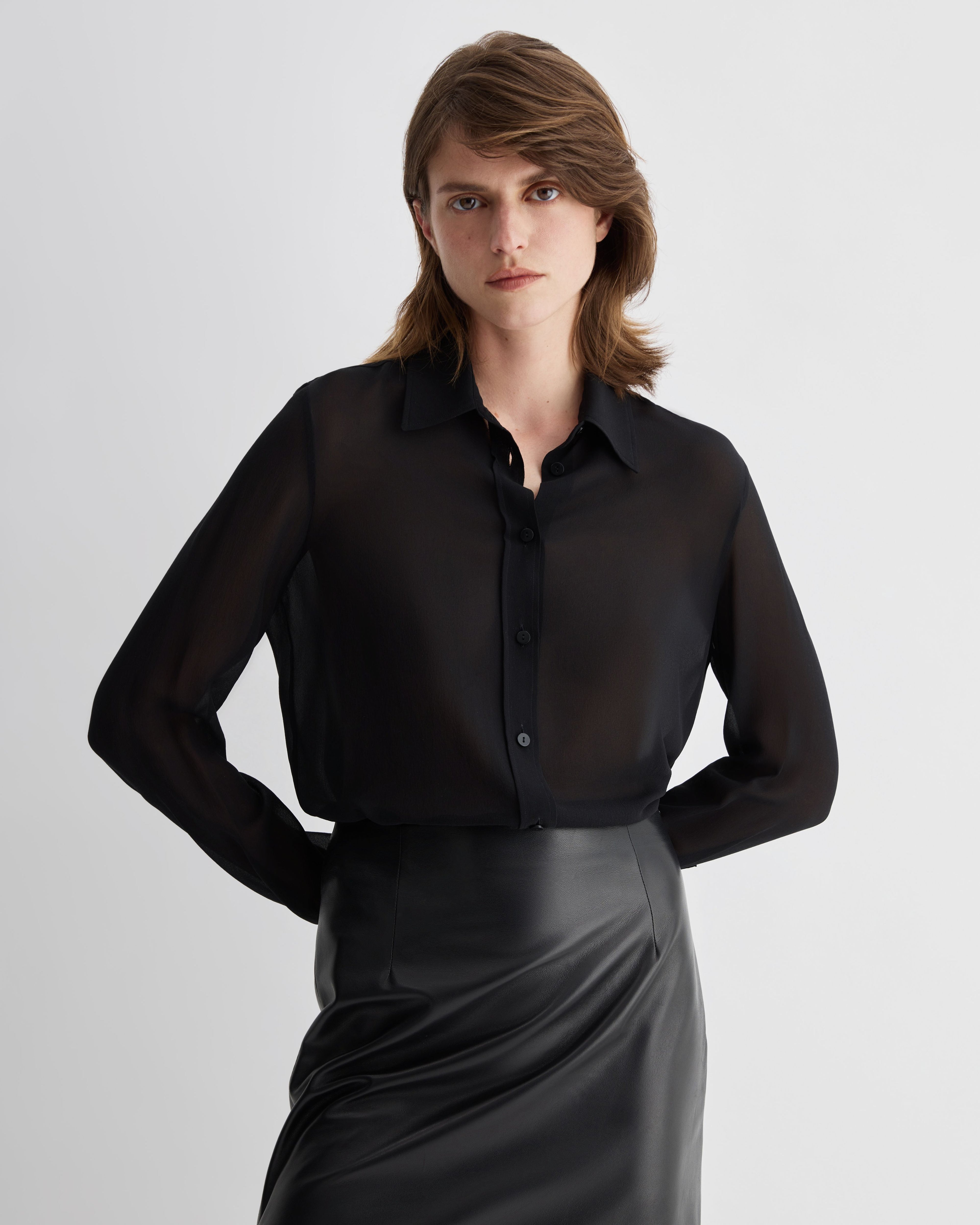 Julieta Shirt in Silk Georgette, Black - Veronica De Piante