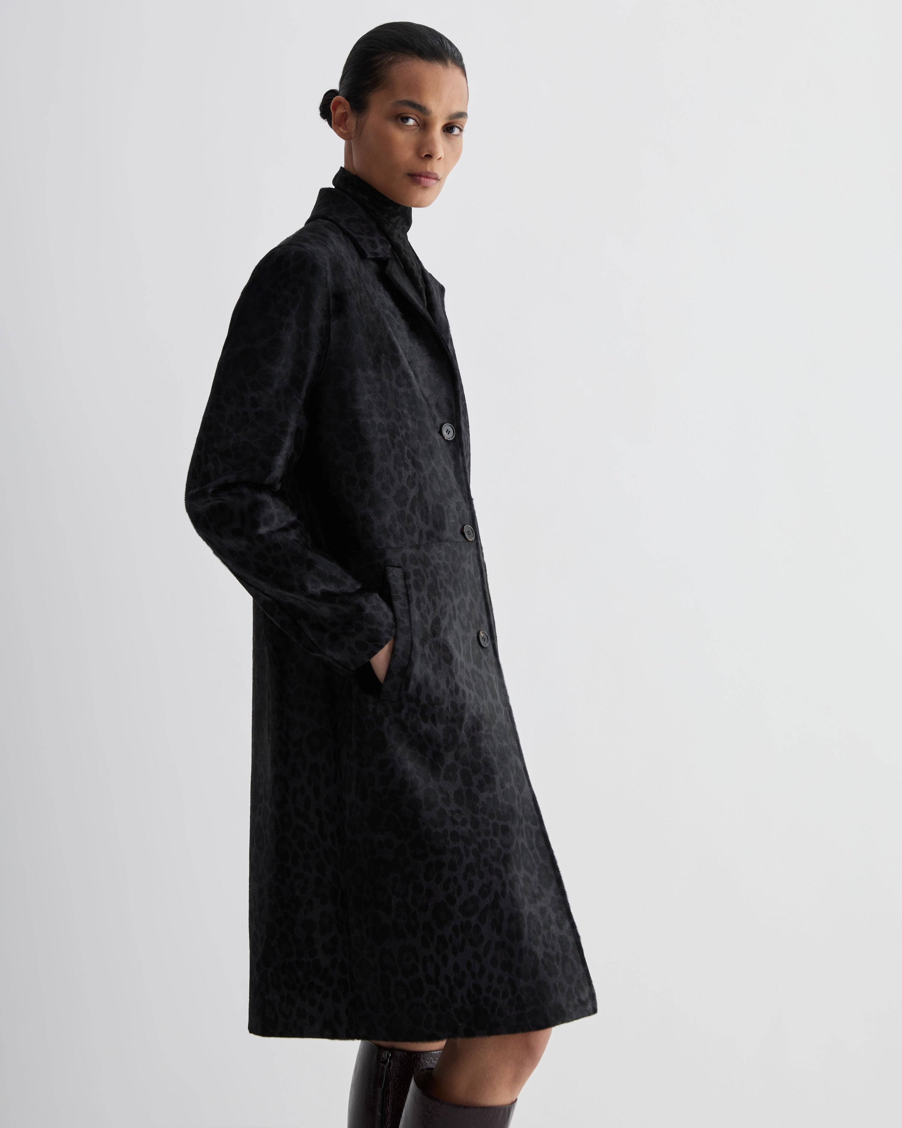 Gabriele Coat in Calf Hair, Dark Grey Leopard