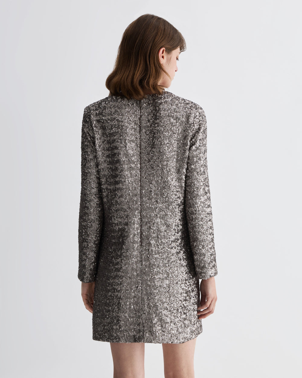 Layla Dress in Flat Sequins, Champagne