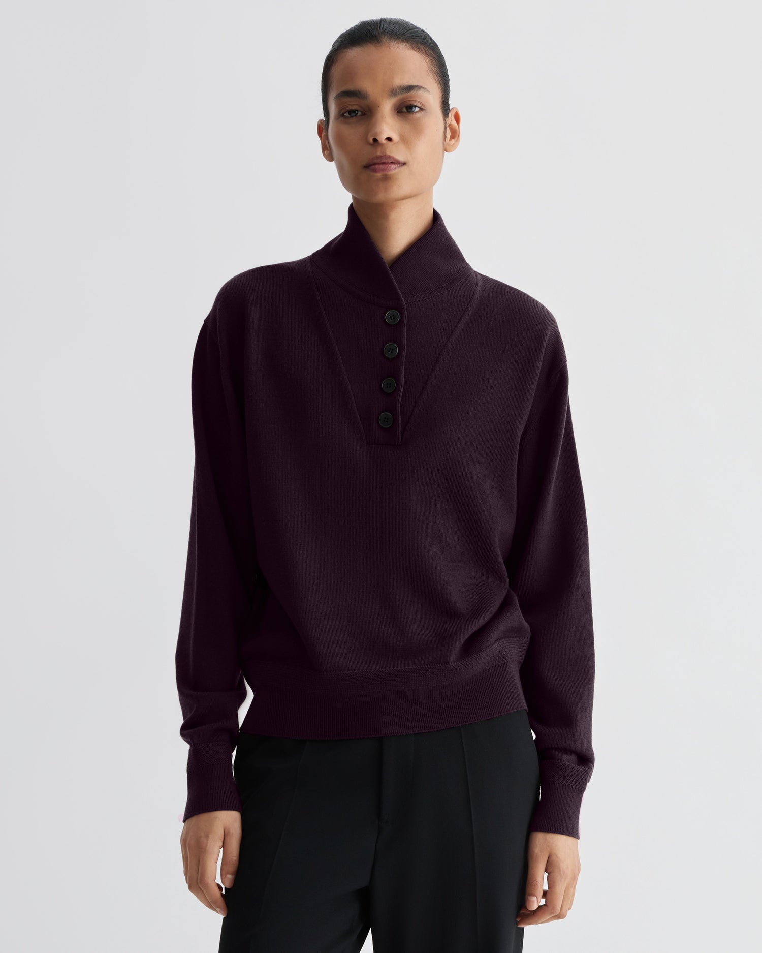 Alicia Sweater in Merino Wool, Deep Plum
