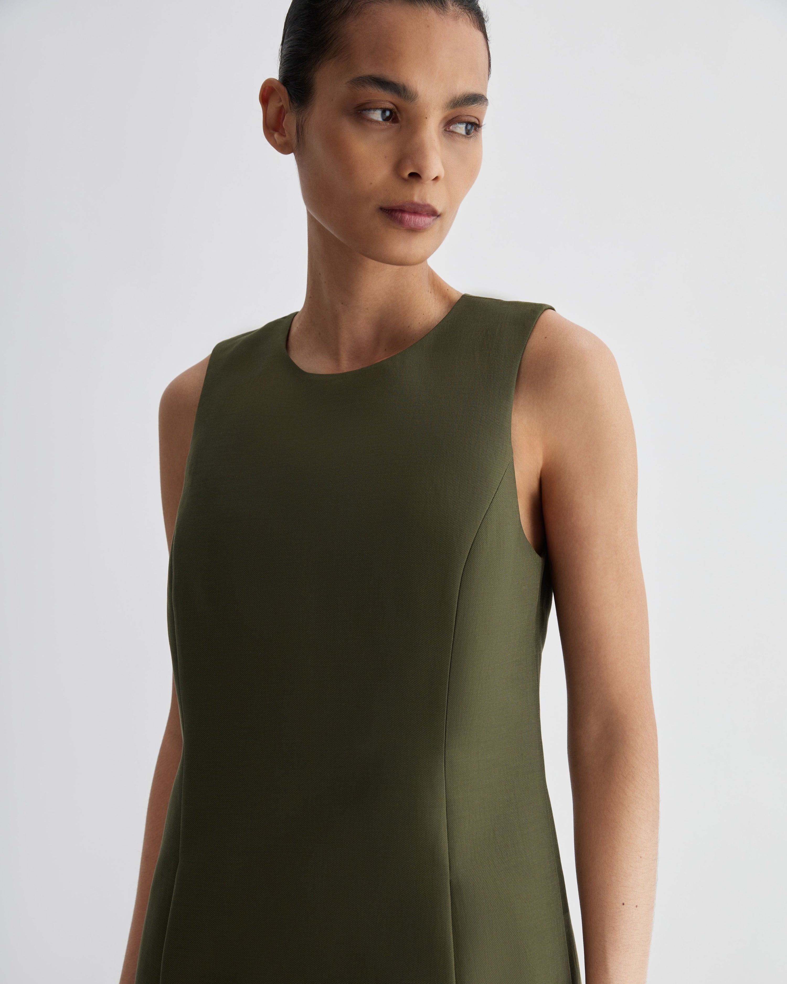 Melodie Dress in Cotton Silk, Olive - Veronica De Piante