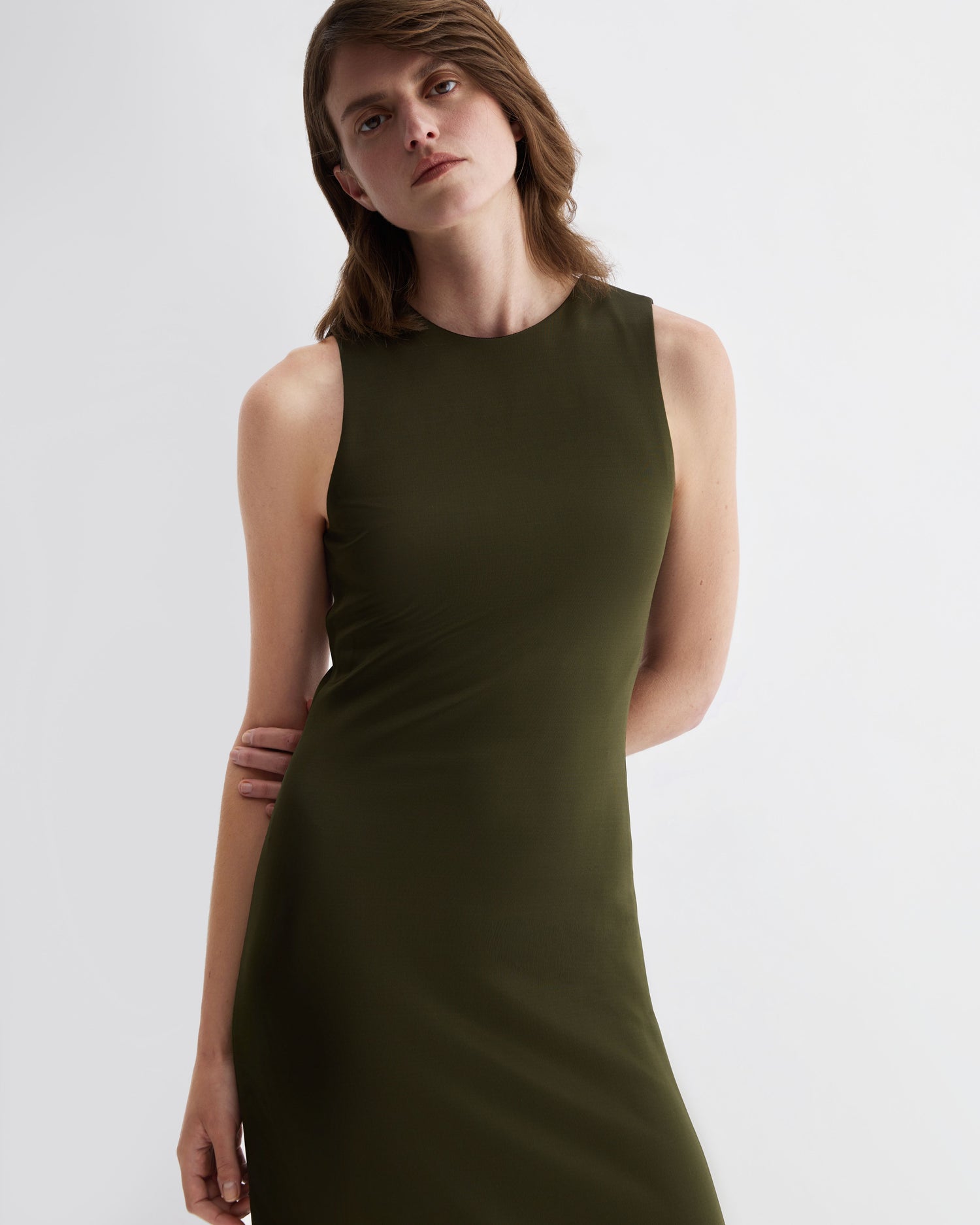 Carmen Dress in Viscose Jersey, Olive - Veronica De Piante