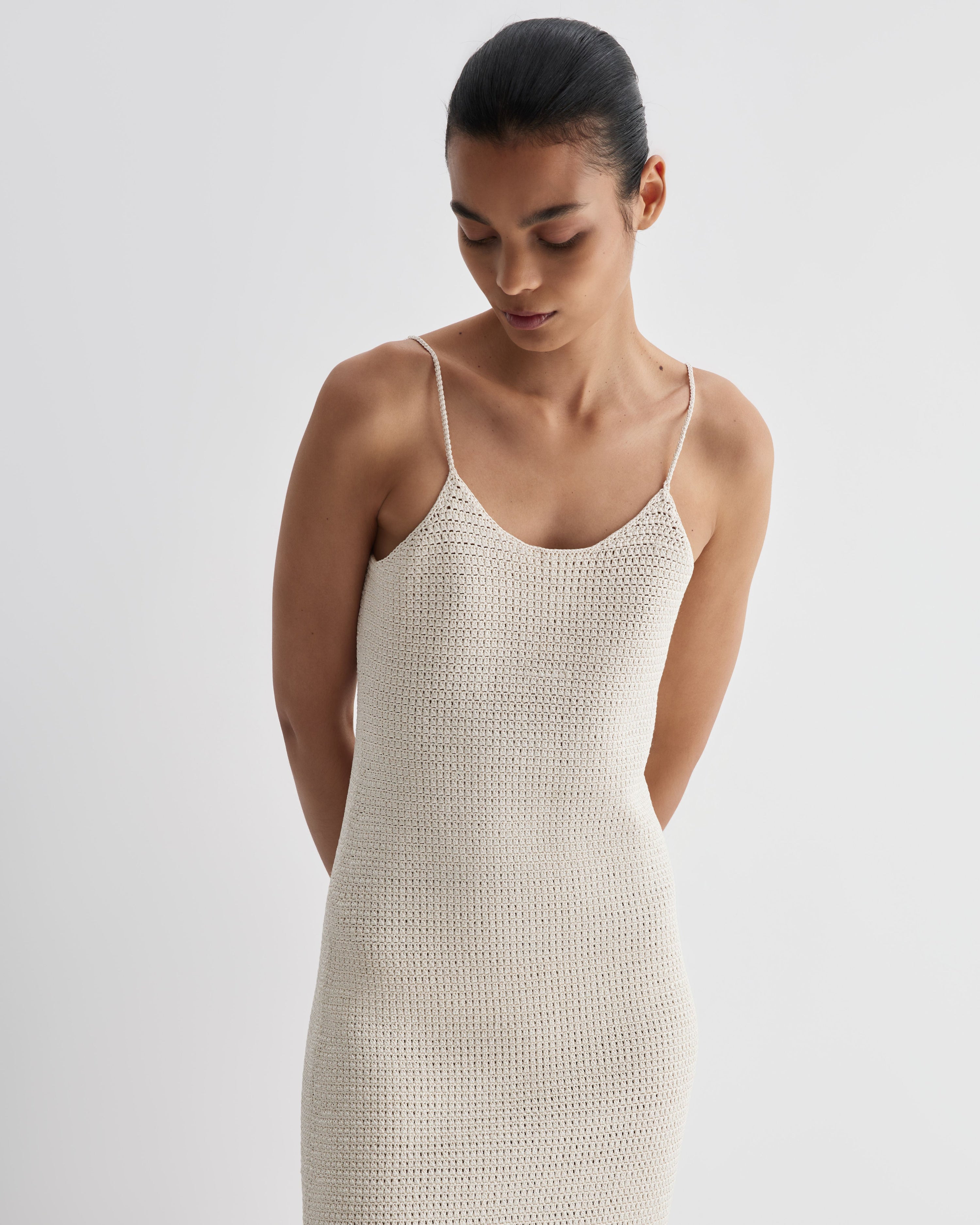 Liliana Dress in Silk Crochet, Off White - Veronica De Piante