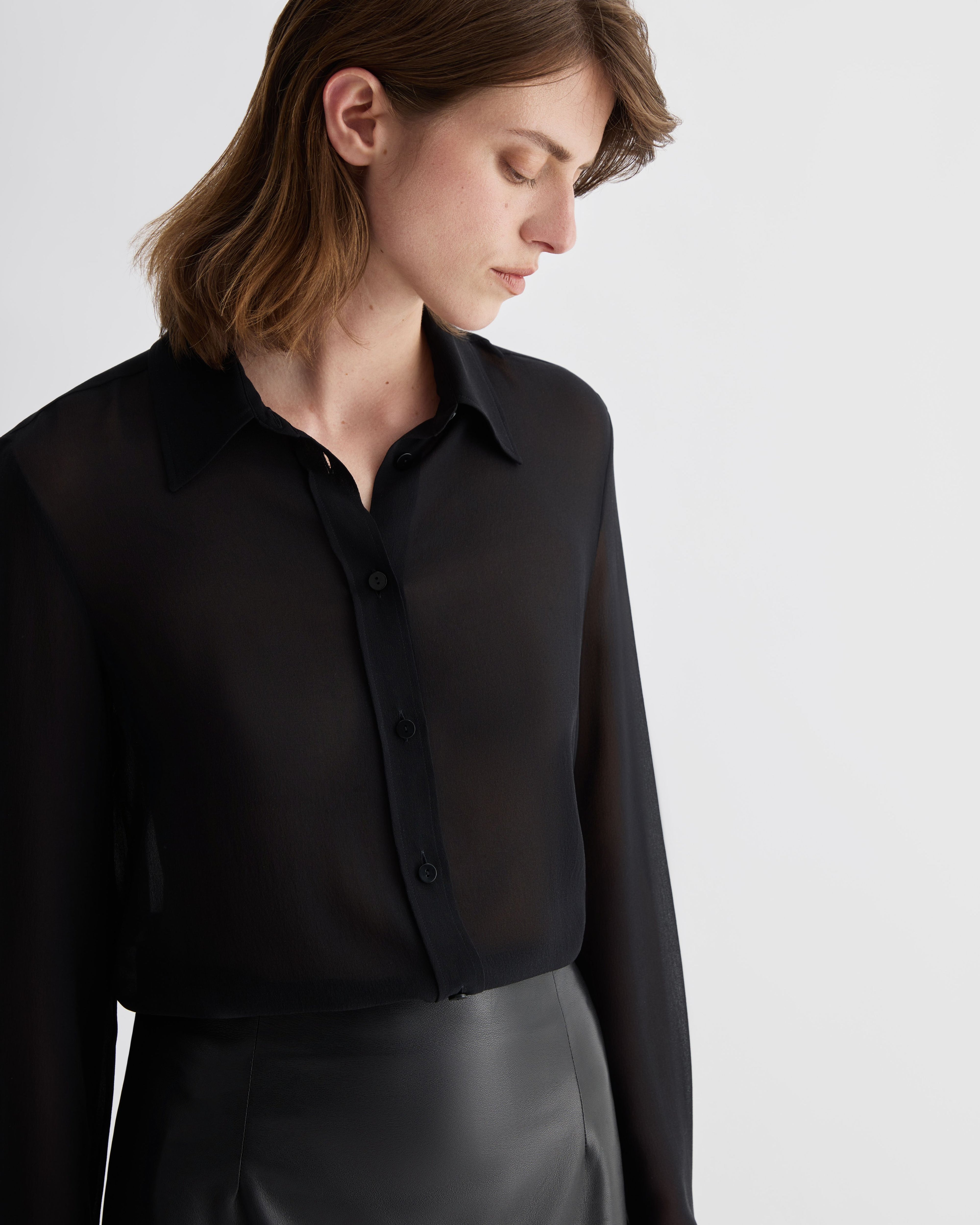 Julieta Shirt in Silk Georgette, Black - Veronica De Piante