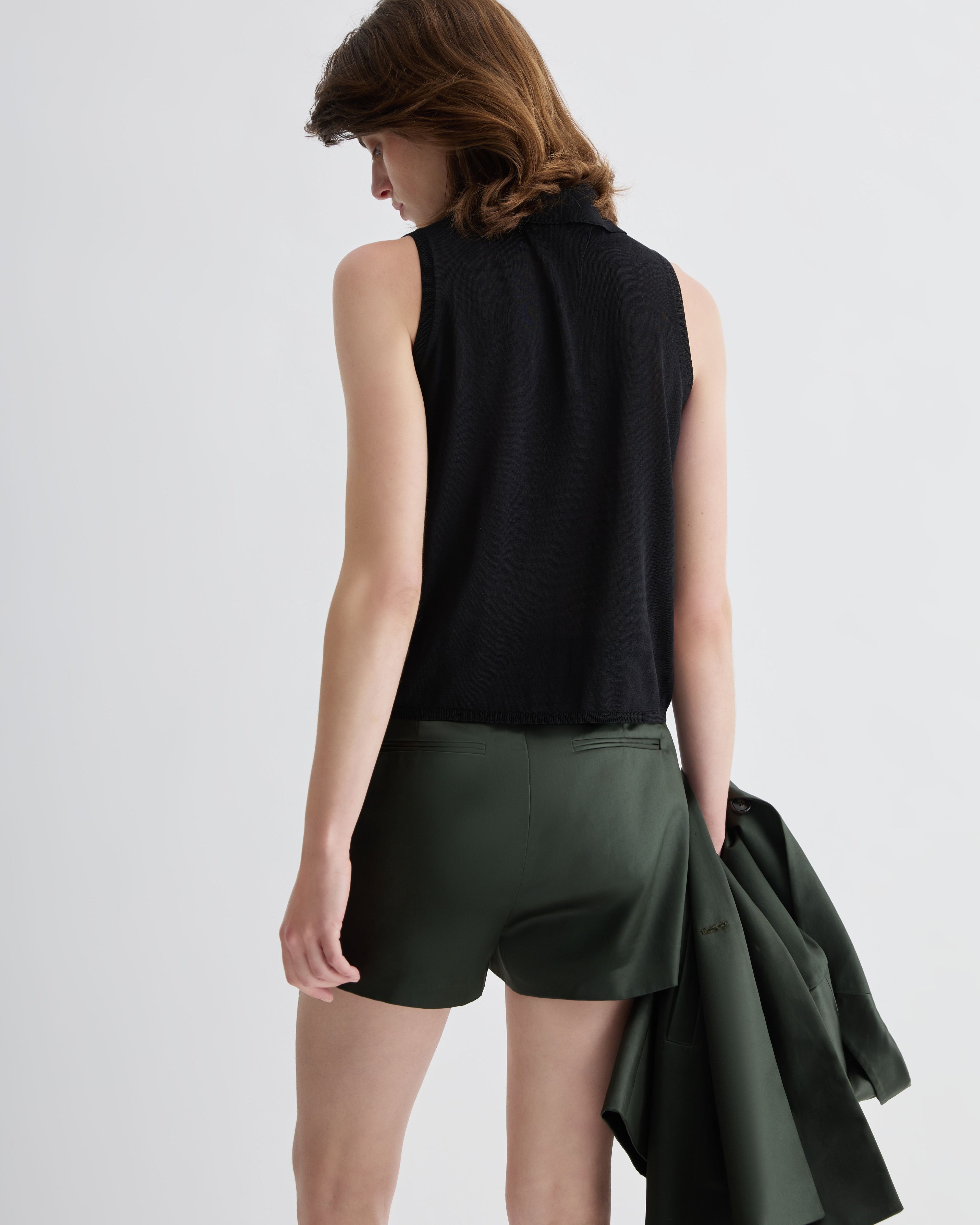 Selma Polo Vest in Silk Knit, Black - Veronica De Piante