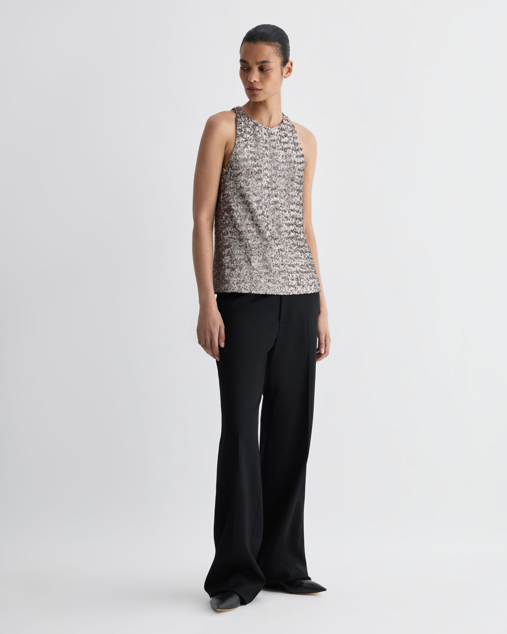 Alizeh Top in Flat Sequins, Champagne - Veronica De Piante