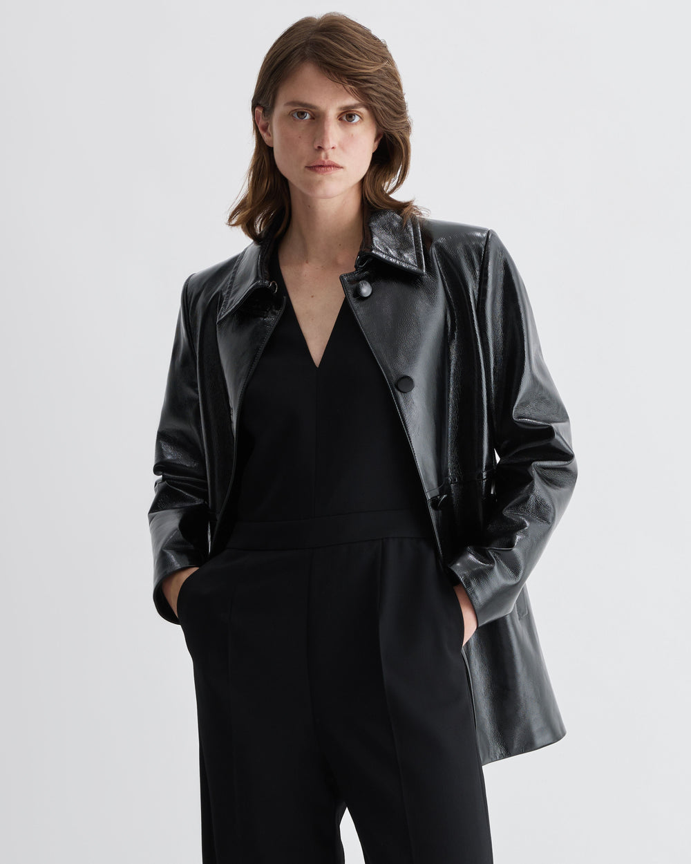Jess Jacket in Patent Leather, Black