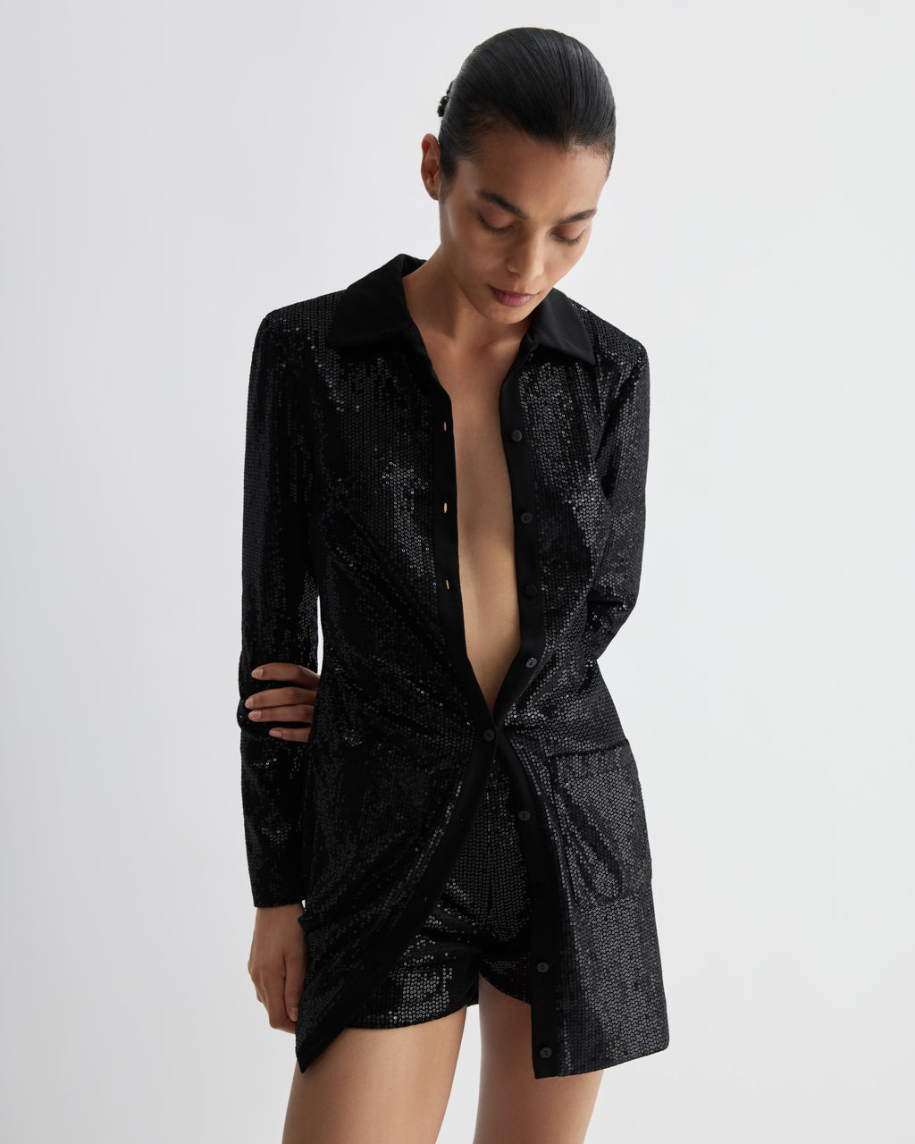 Scarlet Dress in Stretch Sequin, Black - Veronica De Piante