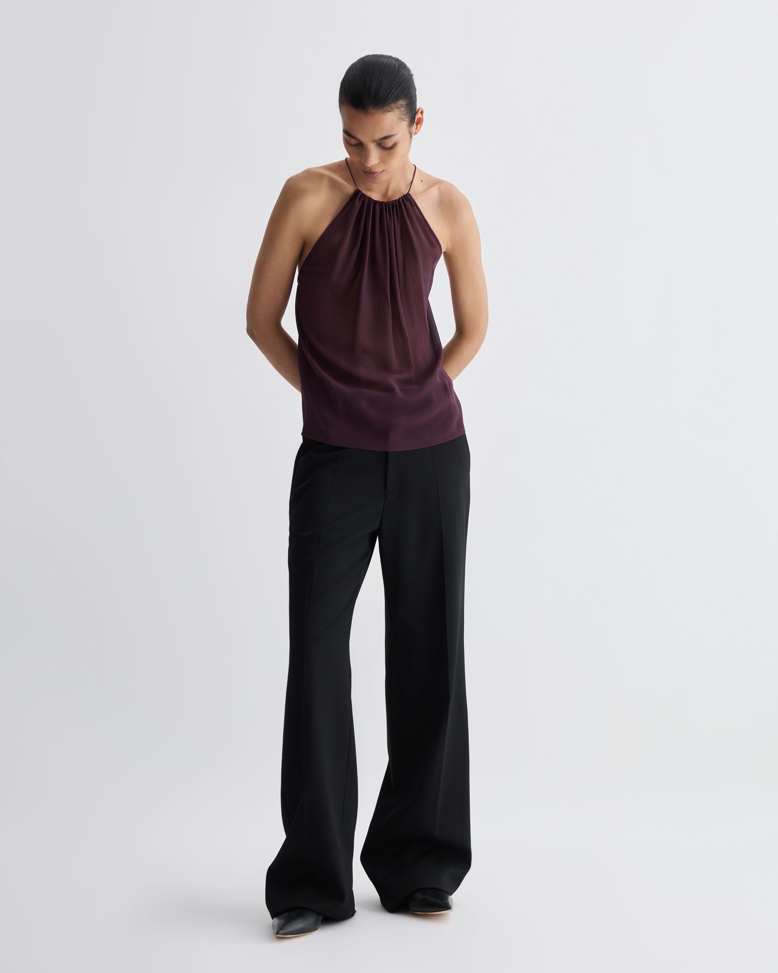 Greta Top in Silk, Deep Plum