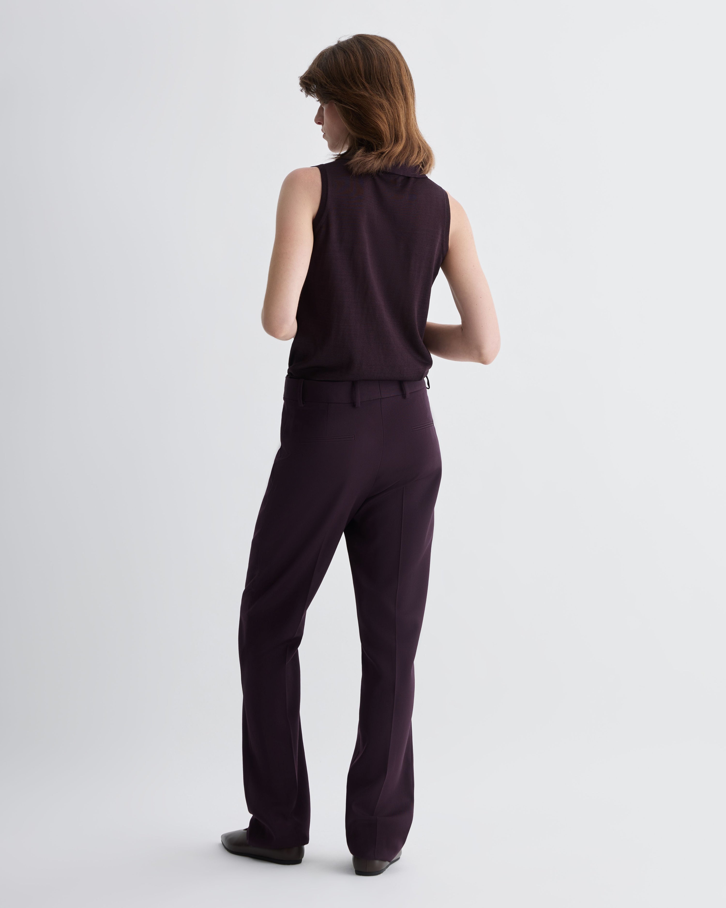 Selma Polo Vest in Silk Knit, Deep Plum