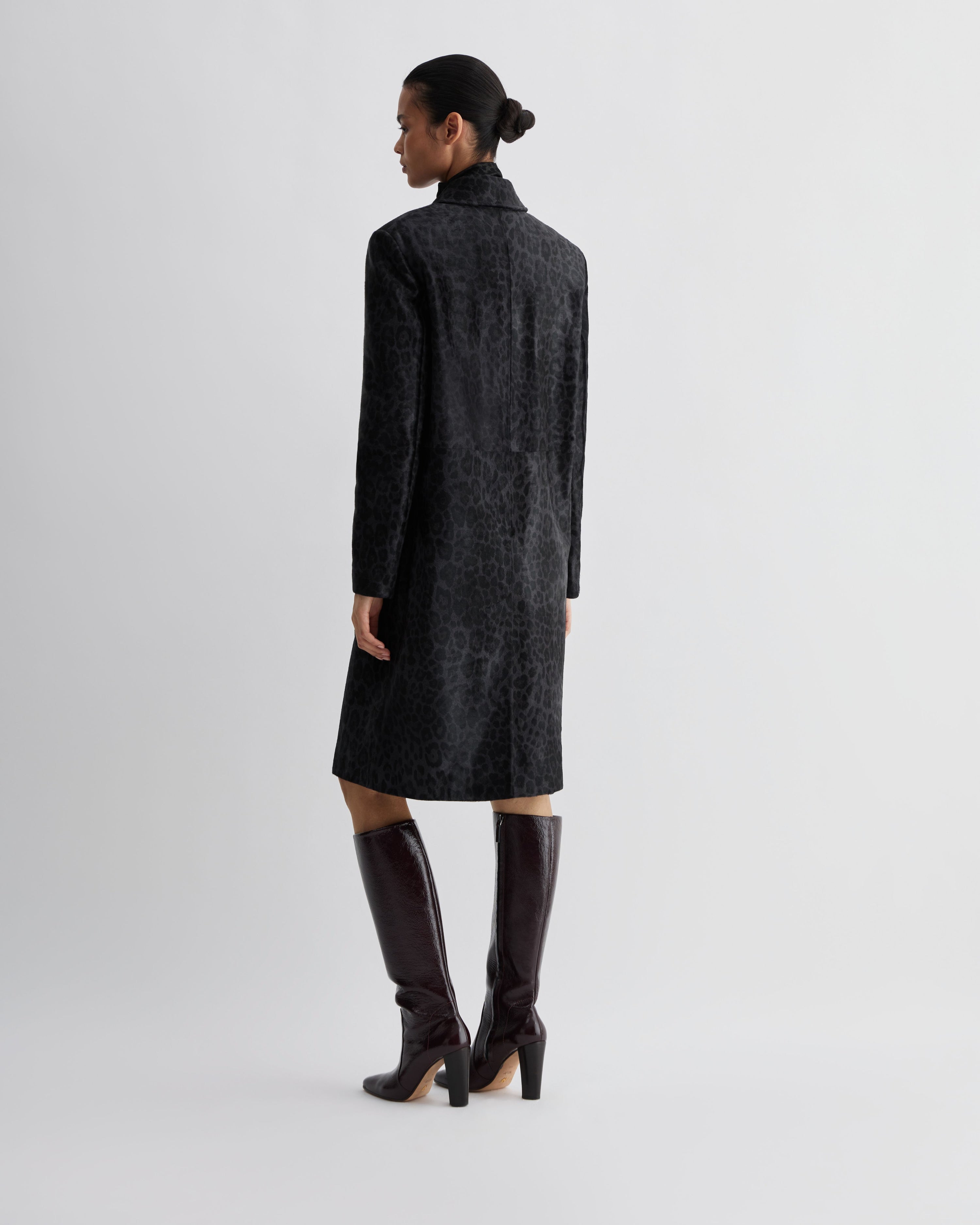 Gabriele Coat in Calf Hair, Dark Grey Leopard