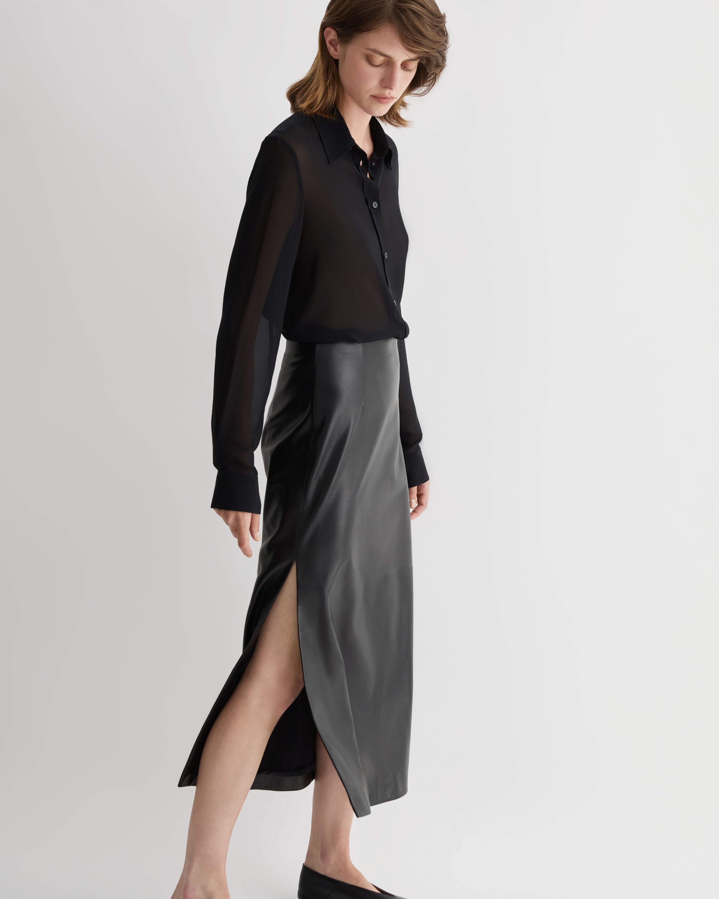 Gisele Skirt in Nappa Leather, Black