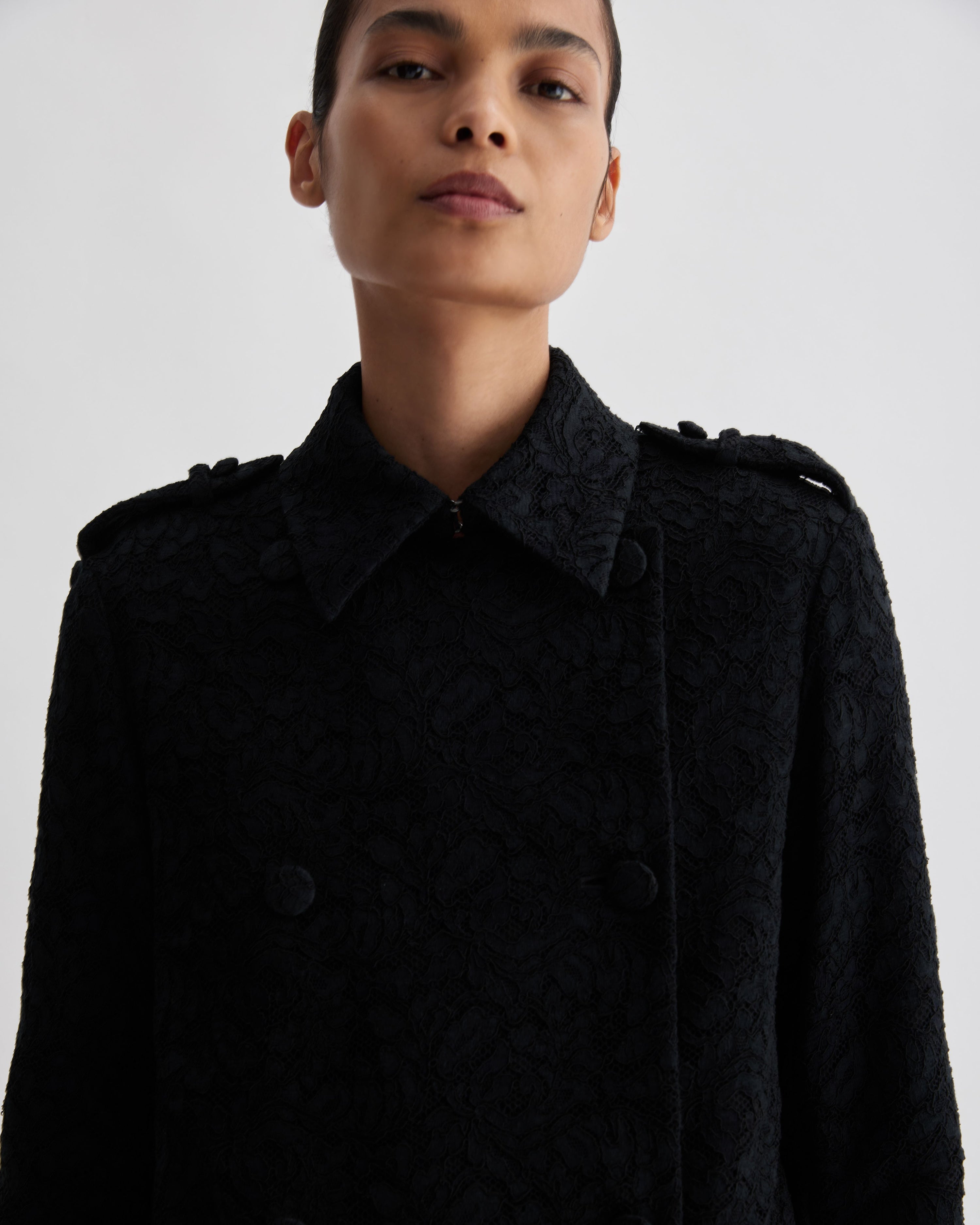 Charlotte Trench in Lace, Black