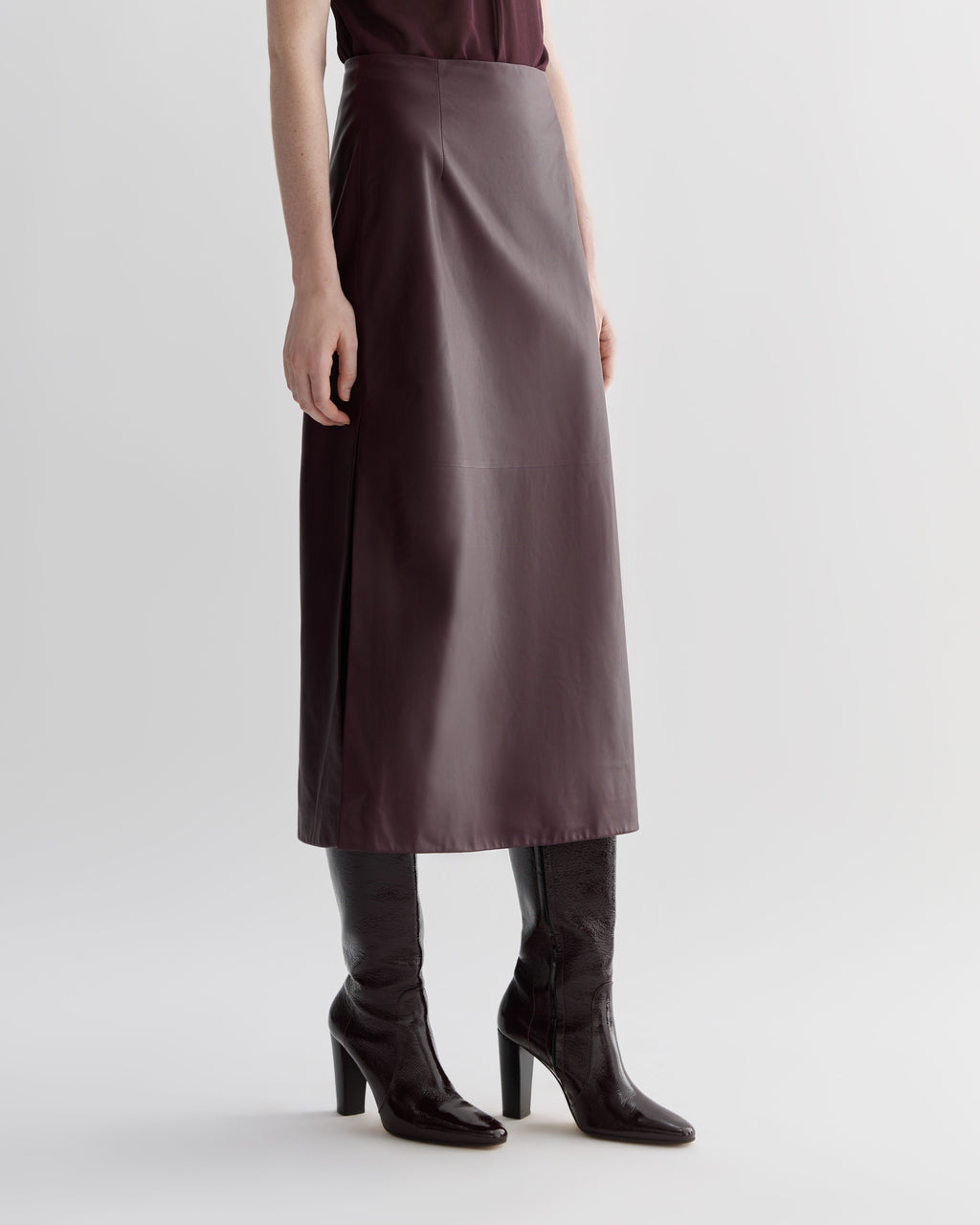 Gisele Skirt in Nappa Leather, Maroon - Veronica De Piante