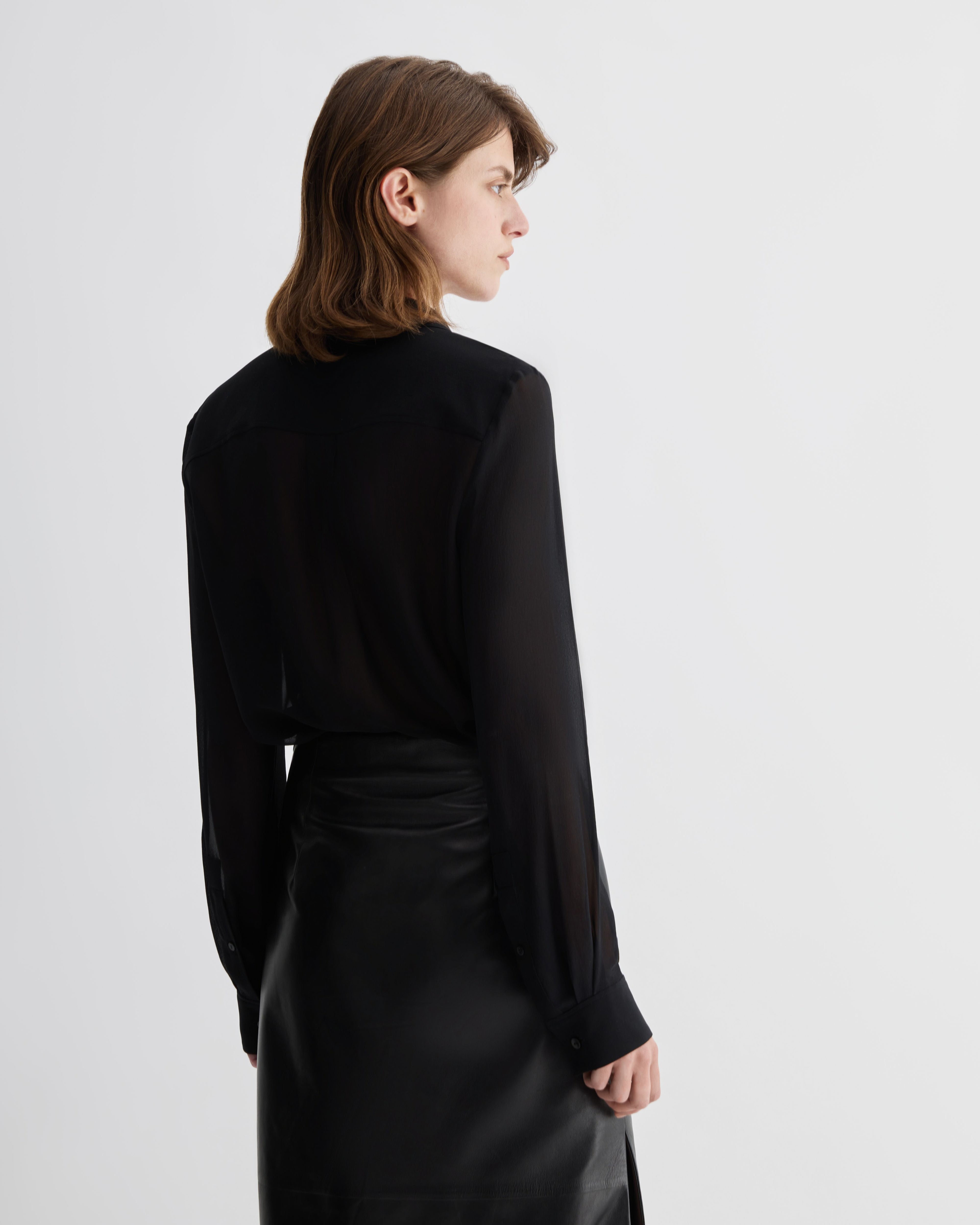 Julieta Shirt in Silk Georgette, Black - Veronica De Piante