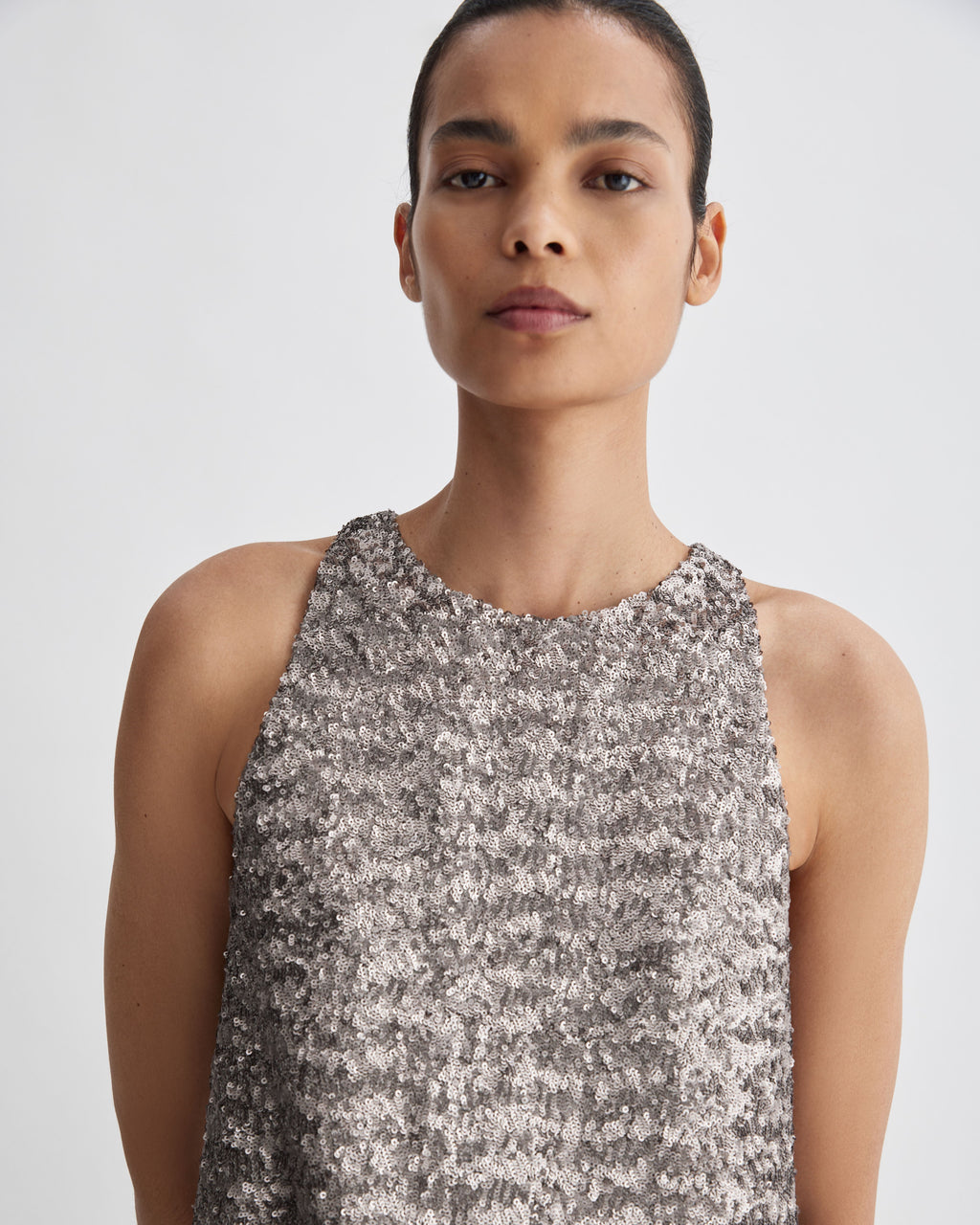 Alizeh Top in Flat Sequins, Champagne - Veronica De Piante