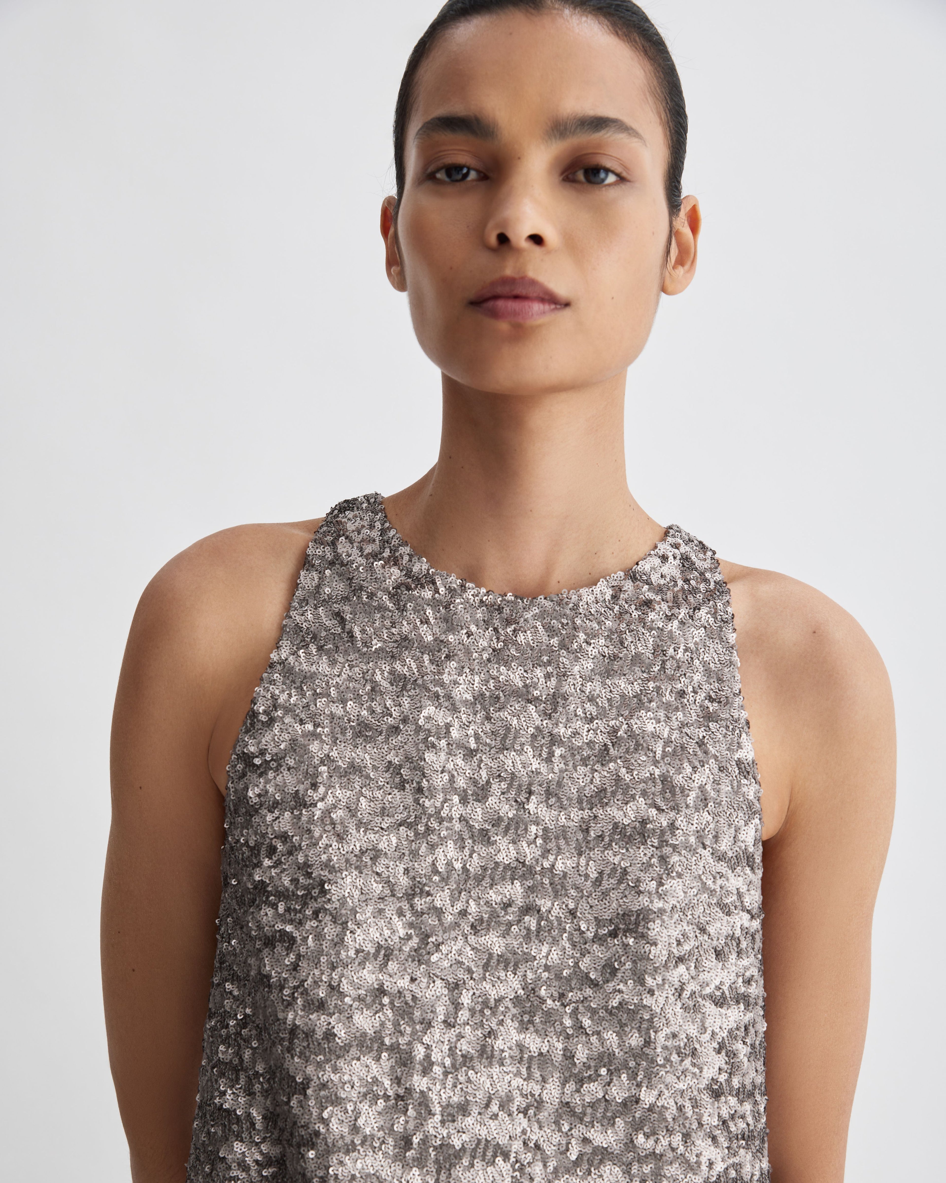 Alizeh Top in Flat Sequins, Champagne - Veronica De Piante