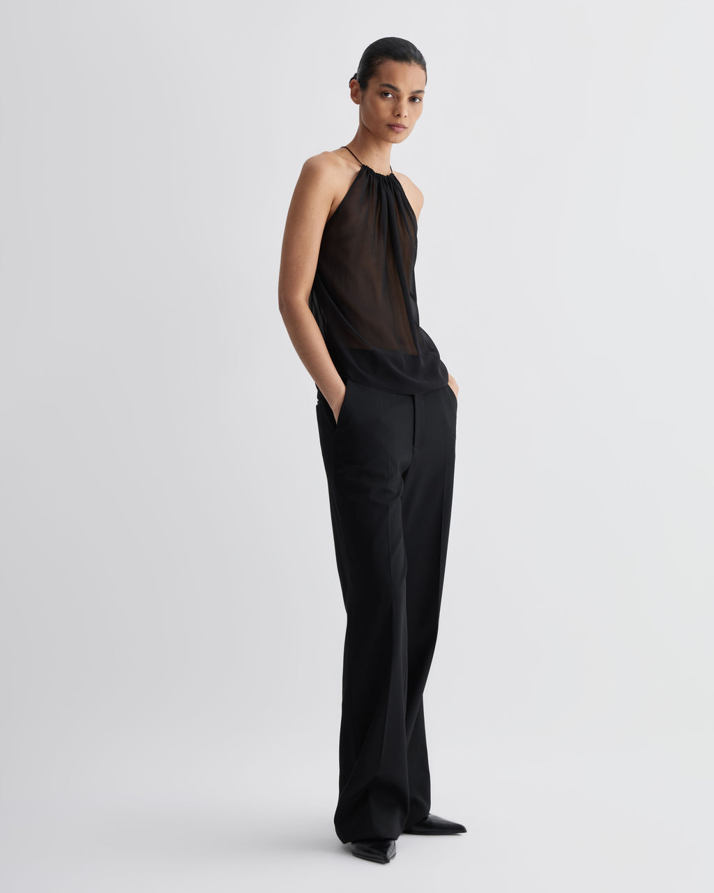 Greta Top in Silk, Black - Veronica De Piante