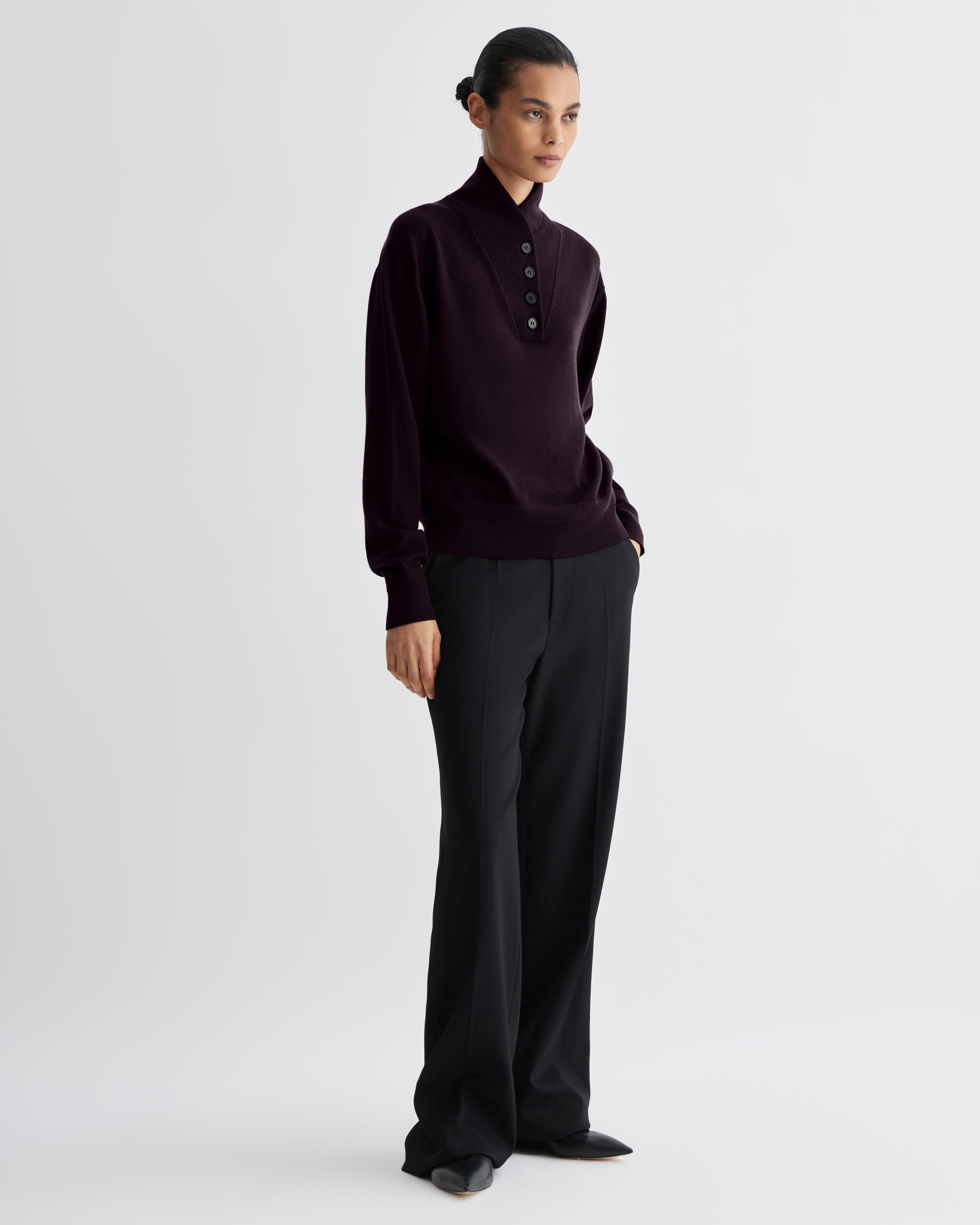 Alicia Sweater in Merino Wool, Deep Plum - Veronica De Piante