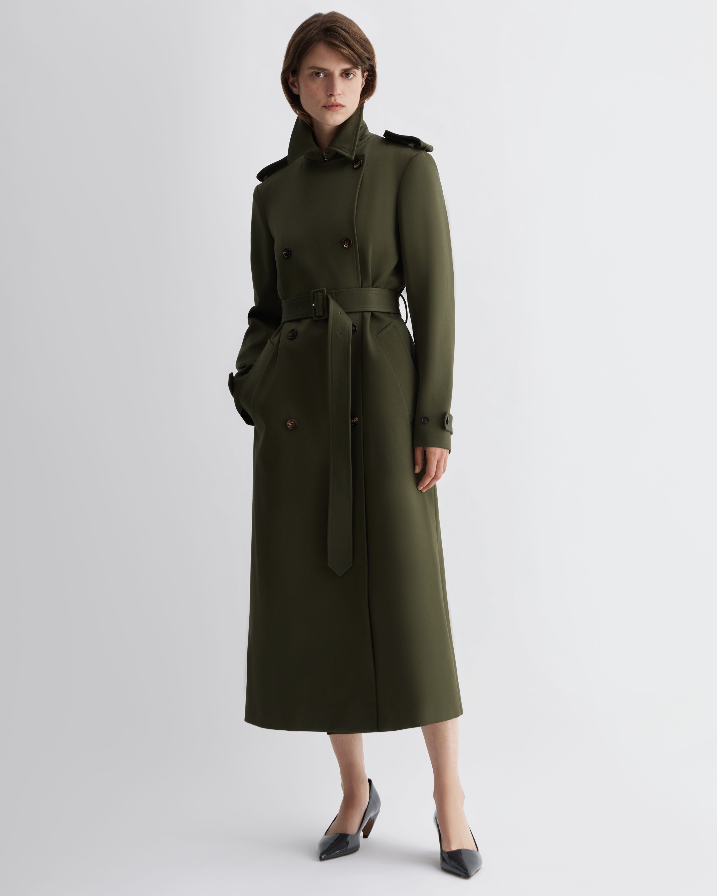 Amara Trench Coat in Cotton, Olive - Veronica De Piante