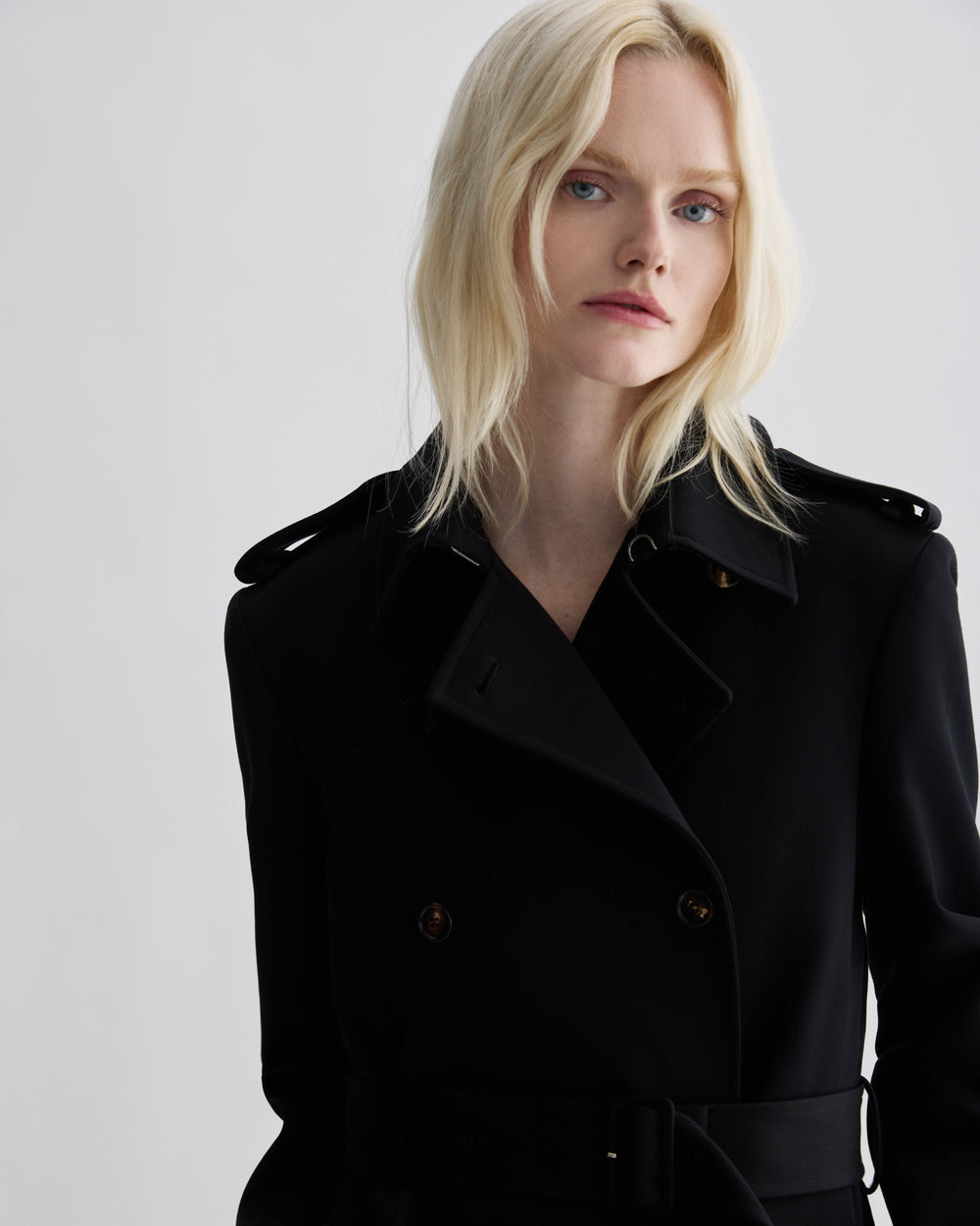 Amara Trench Coat in Cotton, Black