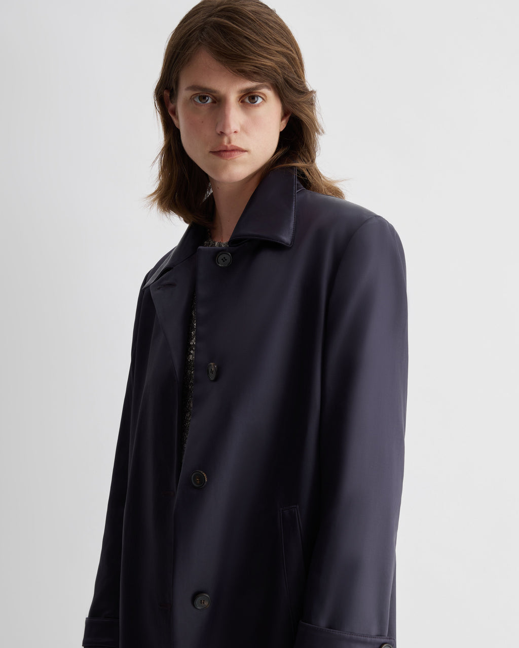 Heather Coat in Technical Cotton, Plum - Veronica De Piante