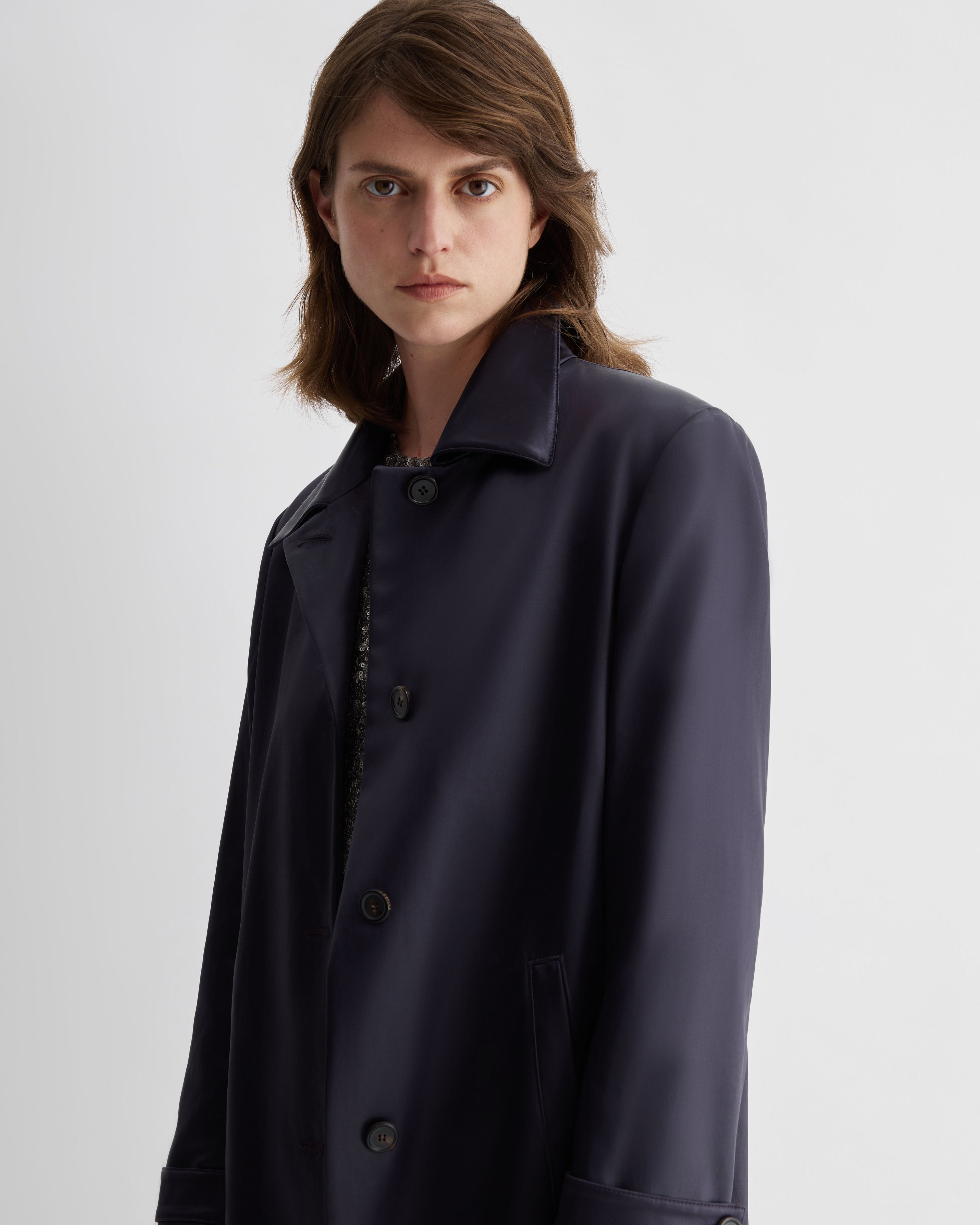 Heather Coat in Technical Cotton, Plum - Veronica De Piante