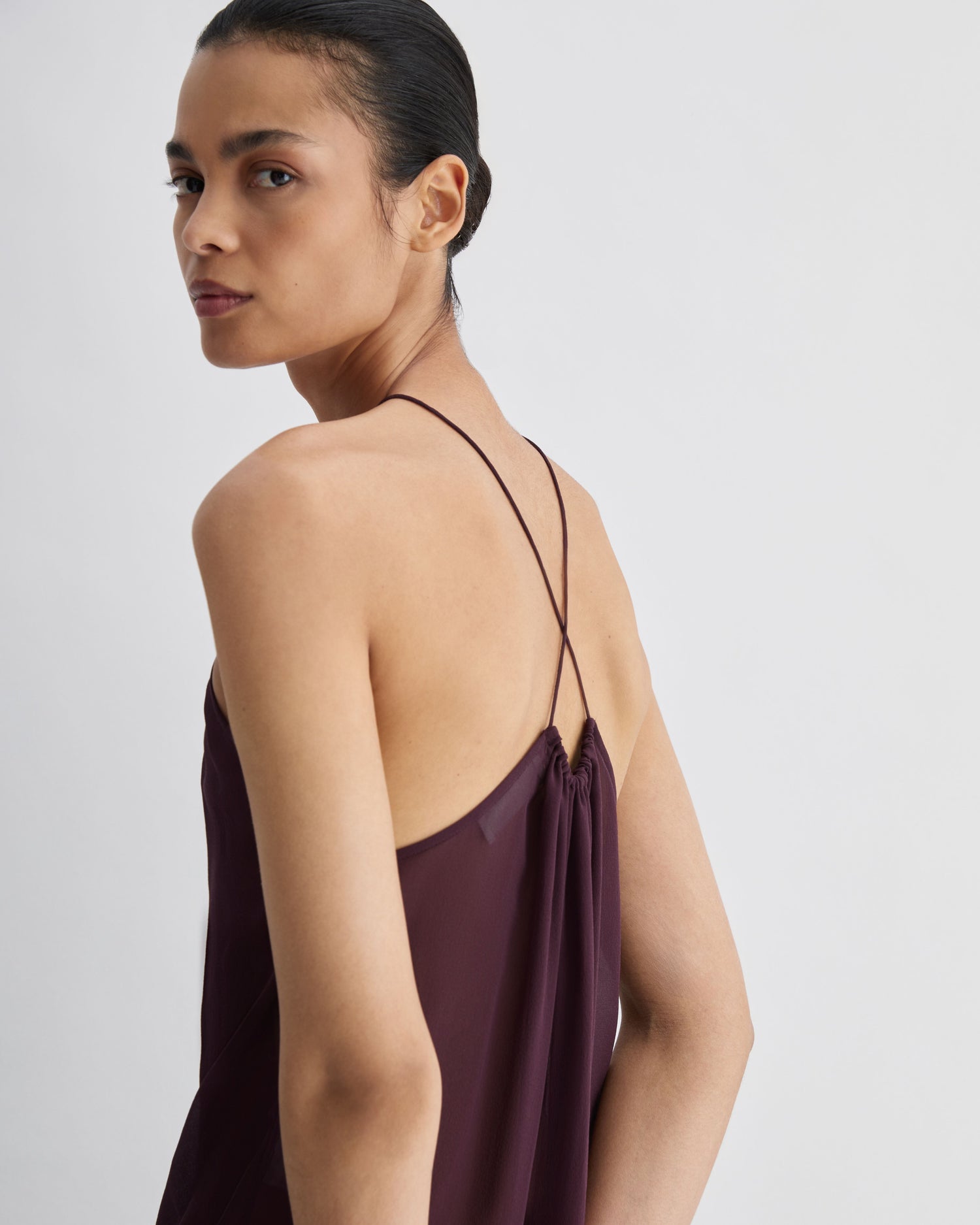 Greta Top in Silk, Deep Plum