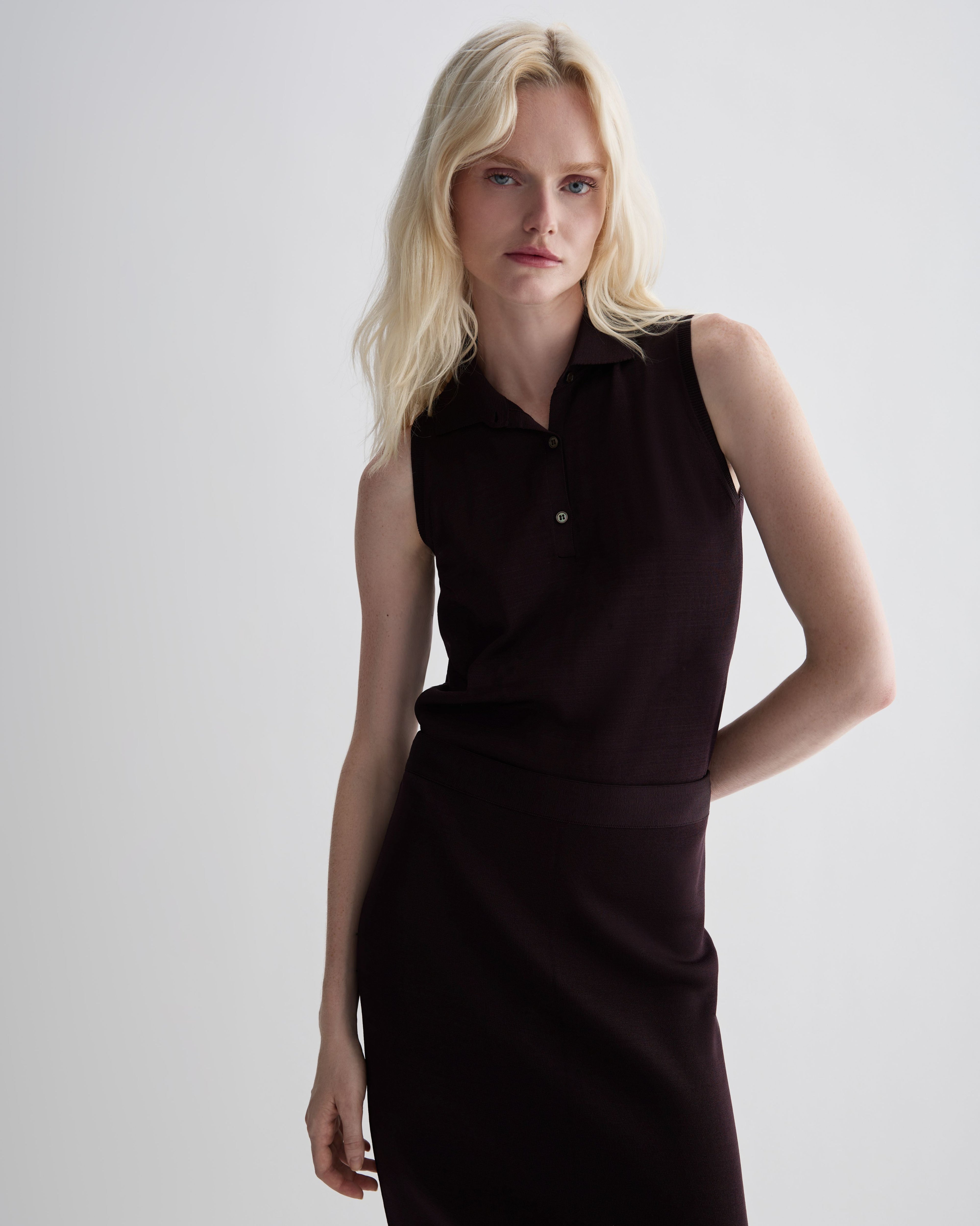 Caterina Skirt in Silk Knit, Deep Plum - Veronica De Piante