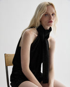 Silver leopard print silk Elysia top by Veronica De Piante, featuring a flowy design and elegant neckline.