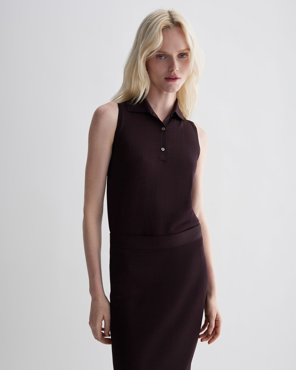Caterina Skirt in Silk Knit, Deep Plum - Veronica De Piante