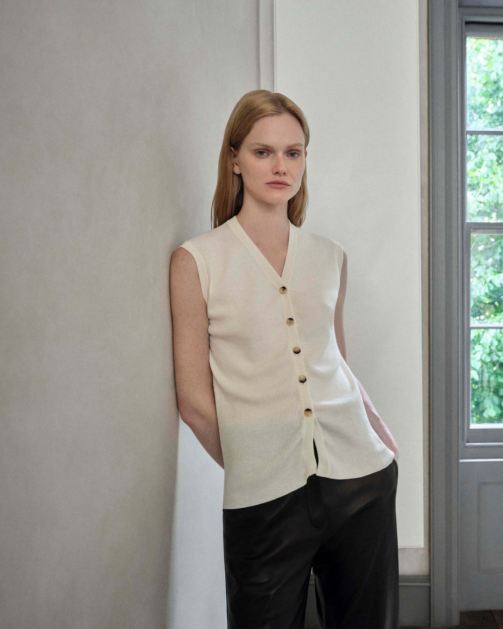 Alice Vest in Merino Wool, Cream