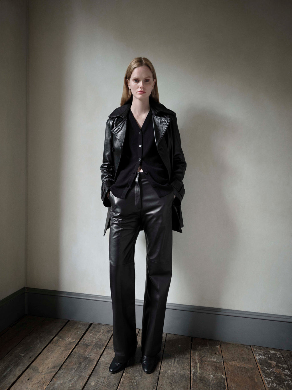Audrey Trousers in Leather, Black - Veronica De Piante