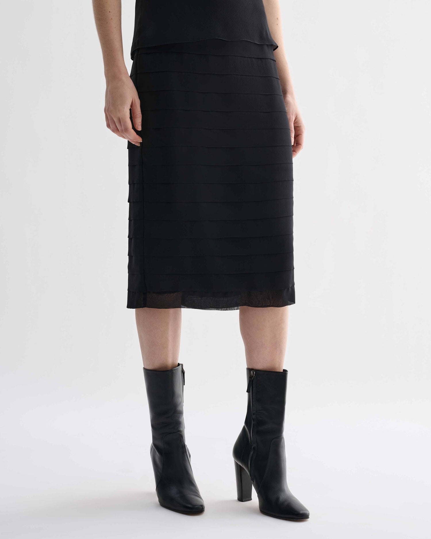 Black Adela Skirt in Georgette by Veronica De Piante, flowing and lightweight with a stylish, elegant design.