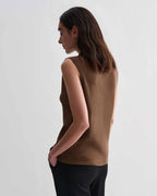 Veronica de Piante Alice Vest camel merino wool knit sleeveless V-neck vest ribbed texture flattering fit on model