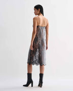 Black Veronica De Piante Aya lace sequin dress with intricate detailing and elegant fit, perfect for formal occasions.
