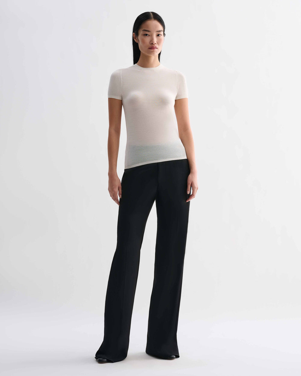 Veronica De Piante Bea Knit Top in superfine merino wool, off-white color, showcasing a cozy, fitted knit design.