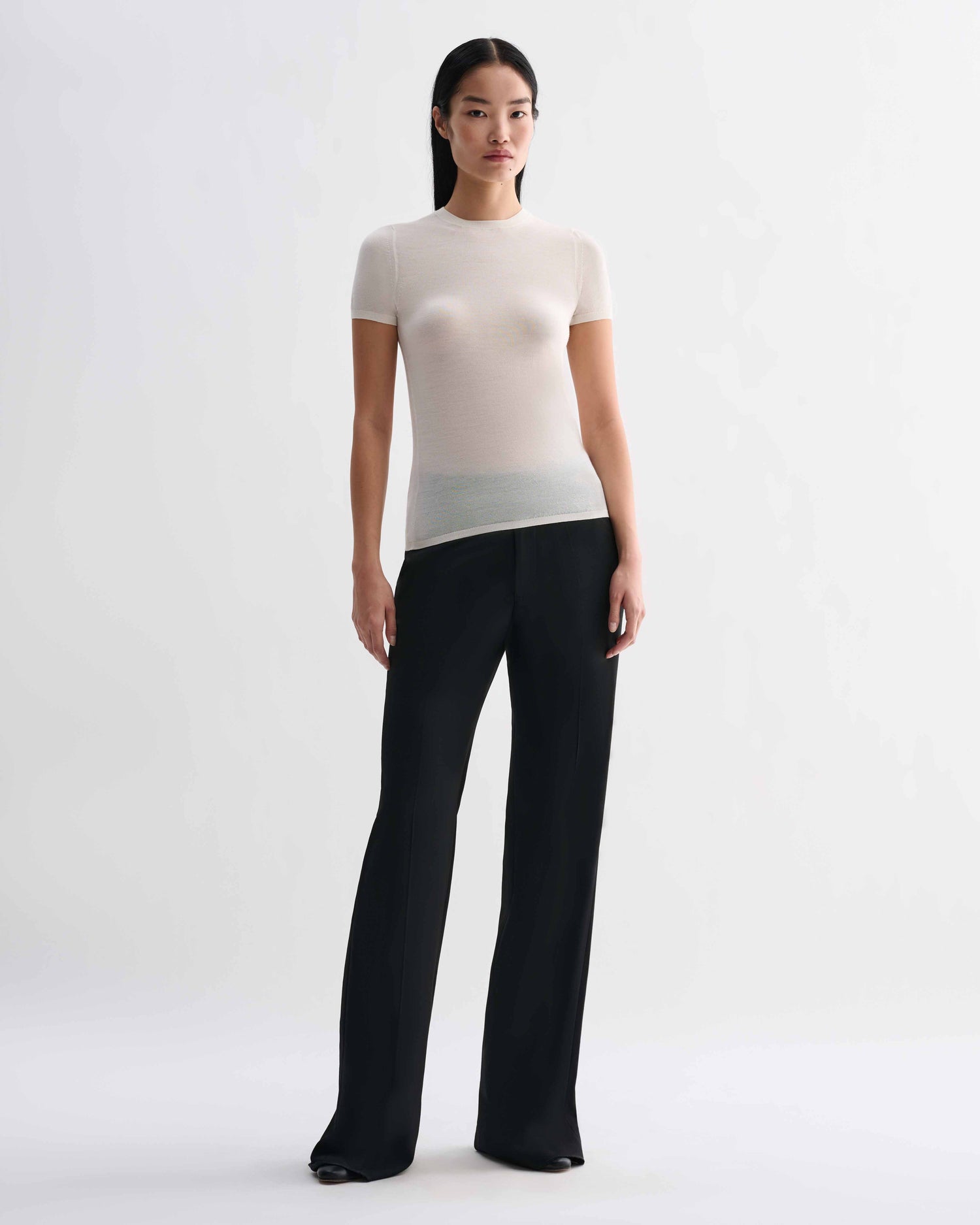 Veronica De Piante Bea Knit Top in superfine merino wool, off-white color, showcasing a cozy, fitted knit design.