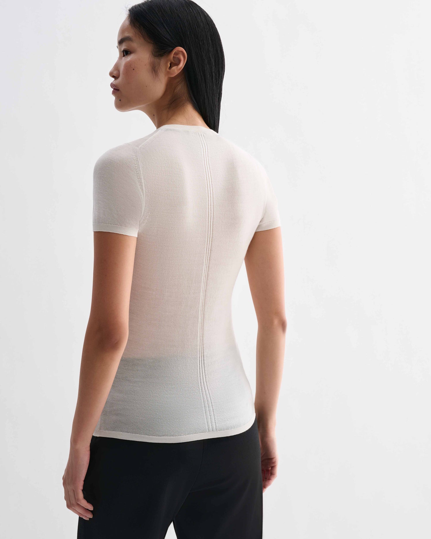 Veronica De Piante Bea Knit Top in superfine merino wool, off-white, showcasing a cozy, stylish knit design.
