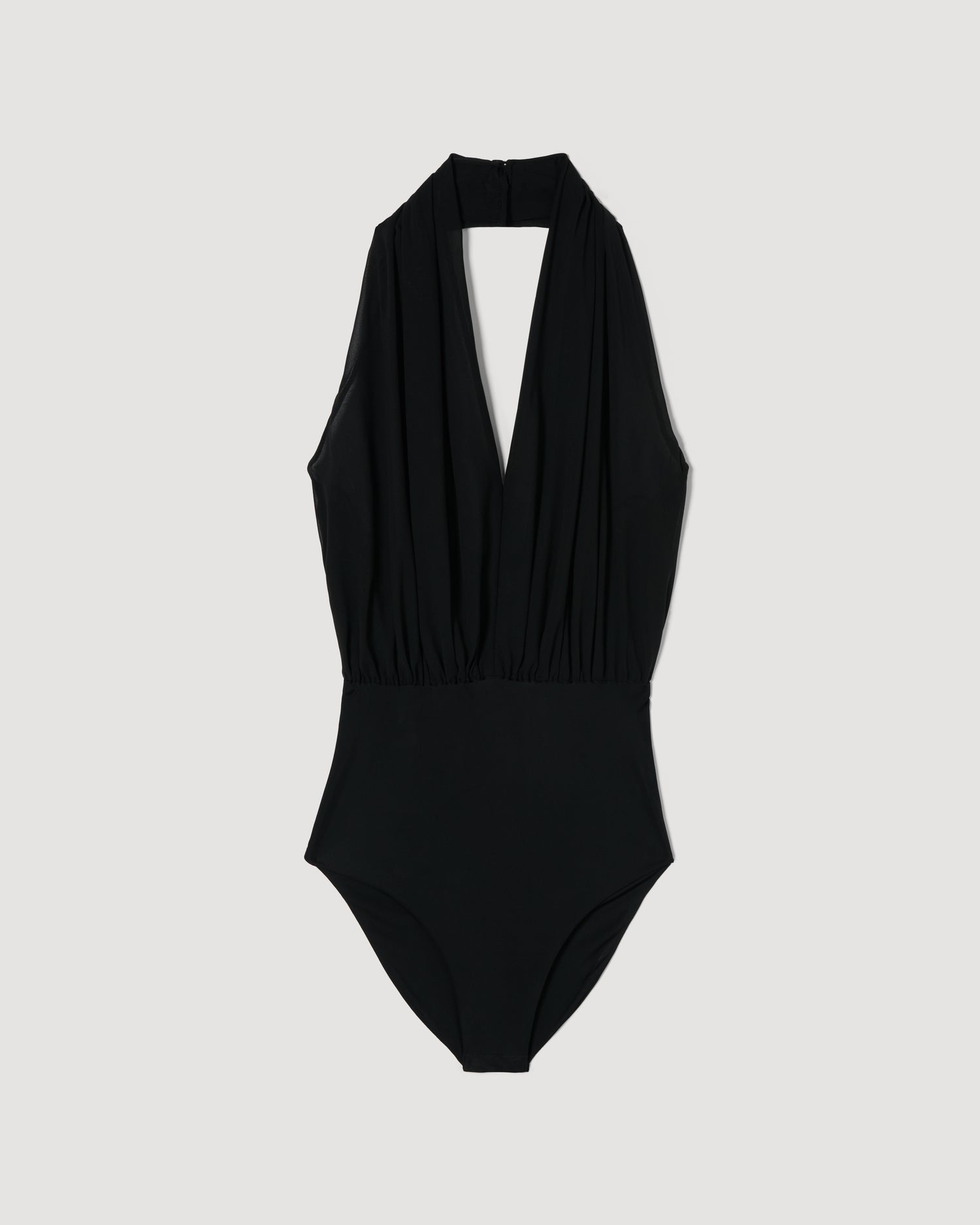 Valerie Bodysuit in Gathered Chiffon,  Black