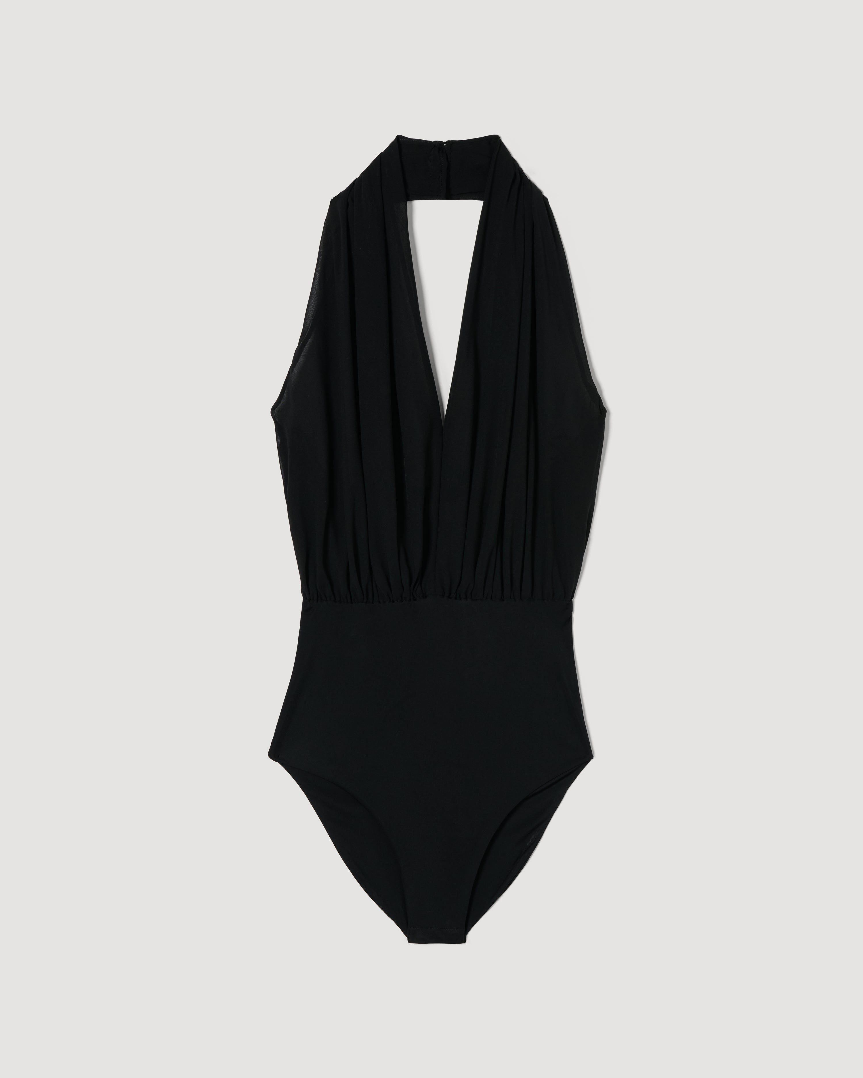 Valerie Bodysuit in Gathered Chiffon,  Black