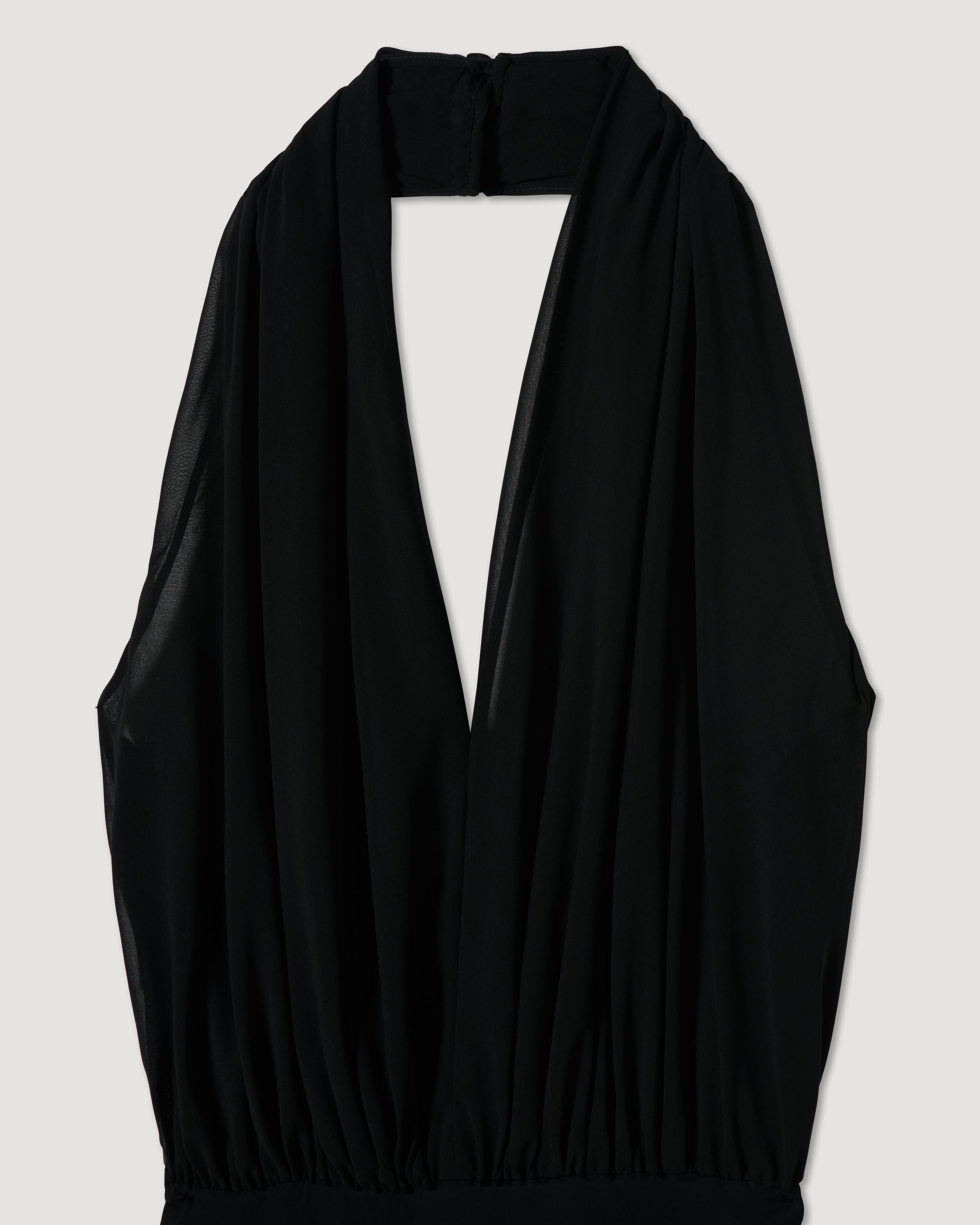 Valerie Bodysuit in Gathered Chiffon,  Black
