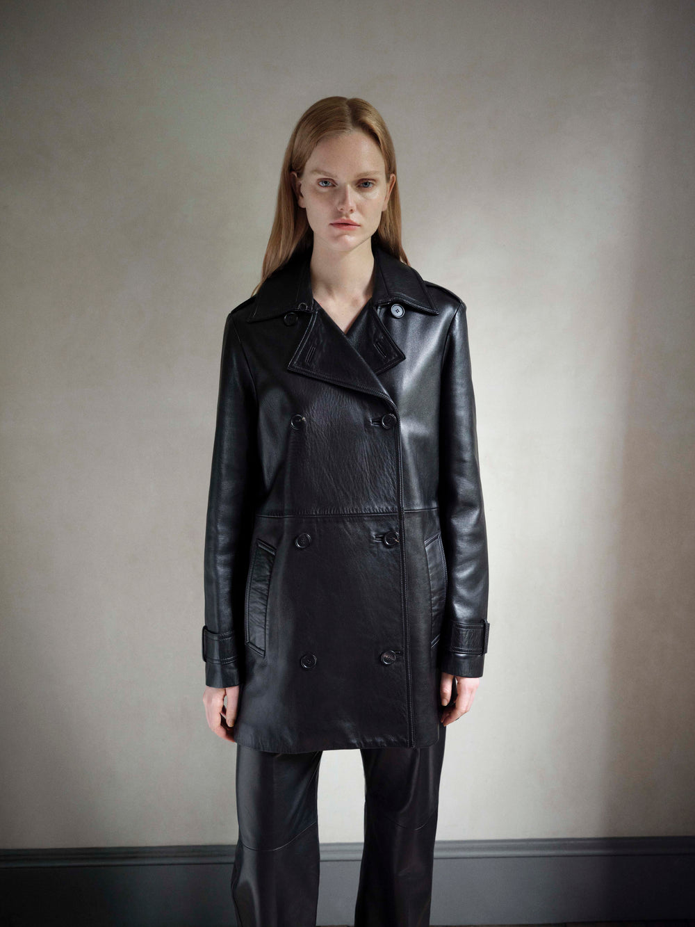 Charlotte Trench in Leather, Black