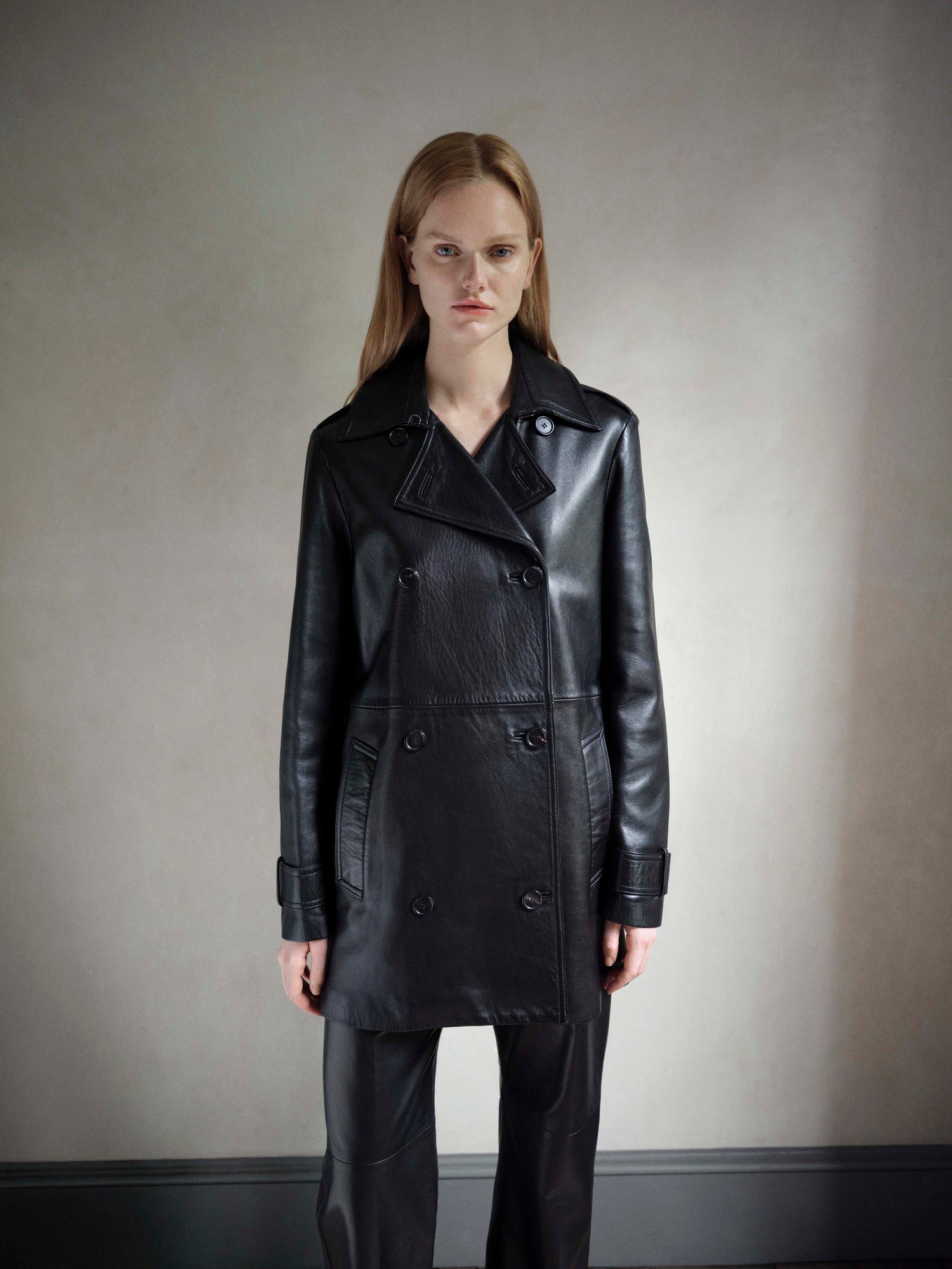Charlotte Trench in Leather, Black