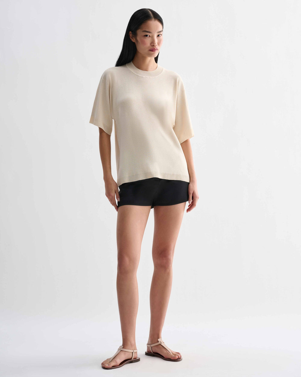 Off-white Carys knit T-shirt by Veronica De Piante, featuring a soft viscose fabric and casual, comfortable fit.