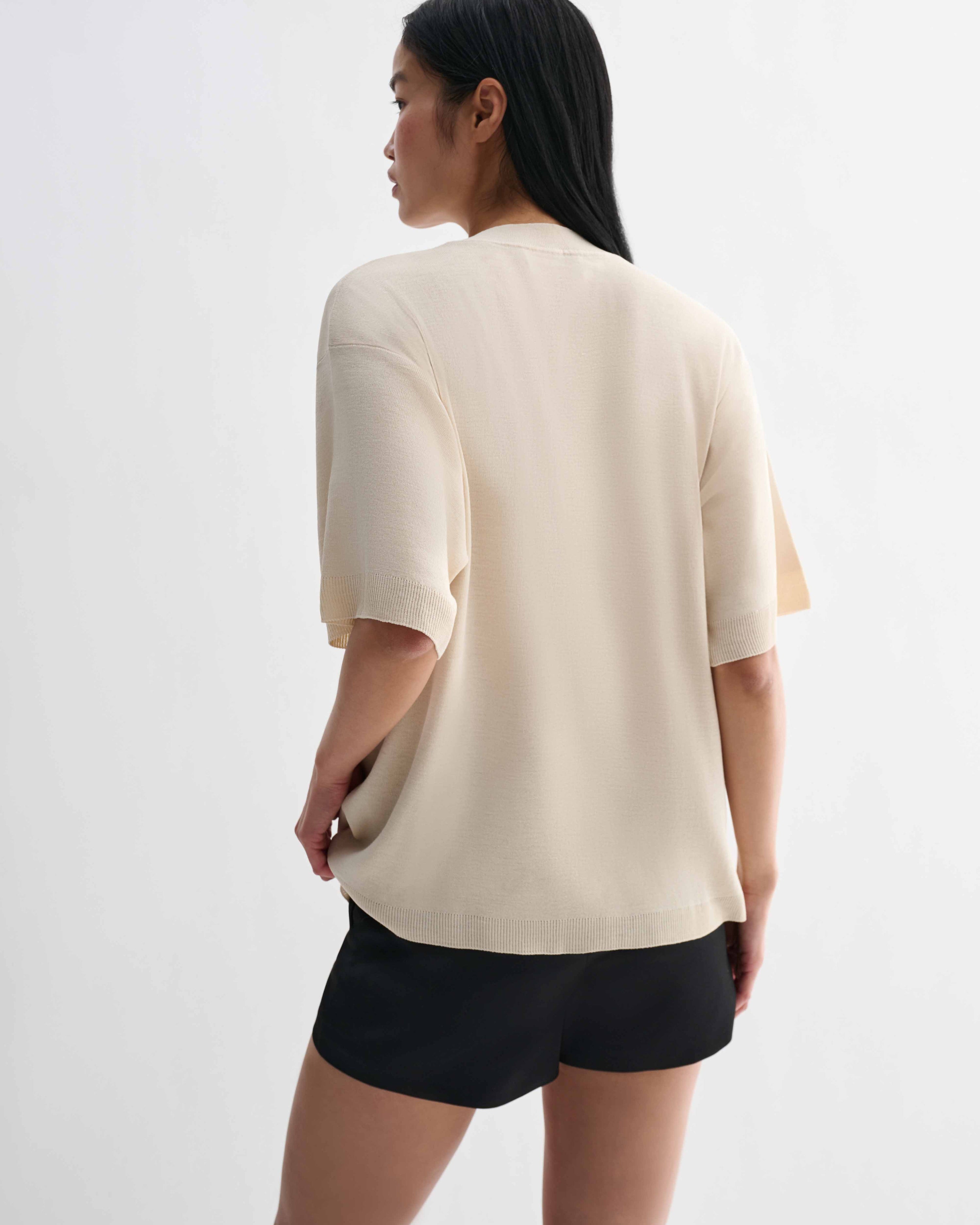 Off-white Carys knit T-shirt by Veronica De Piante, featuring a soft viscose fabric and casual, comfortable top style.
