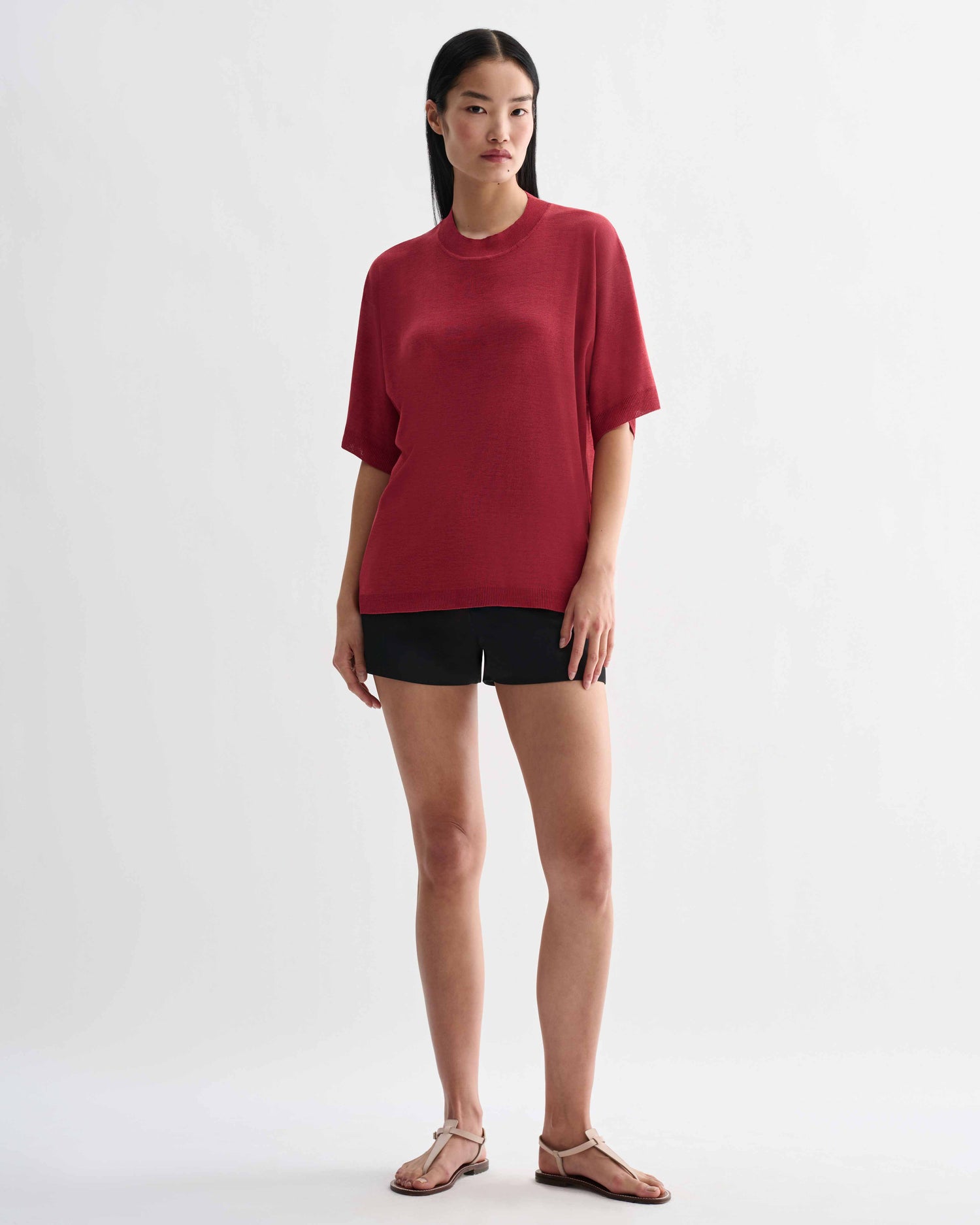 Red Carys knit T-shirt by Veronica De Piante, featuring soft viscose fabric and a relaxed, stylish fit.