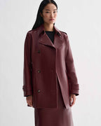 Charlotte trench coat dark red embossed snakeskin leather double-breasted jacket
