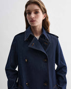 Veronica De Piante Charlotte Trench in blue denim, stylish coat with classic collar and button details, perfect for layered looks.